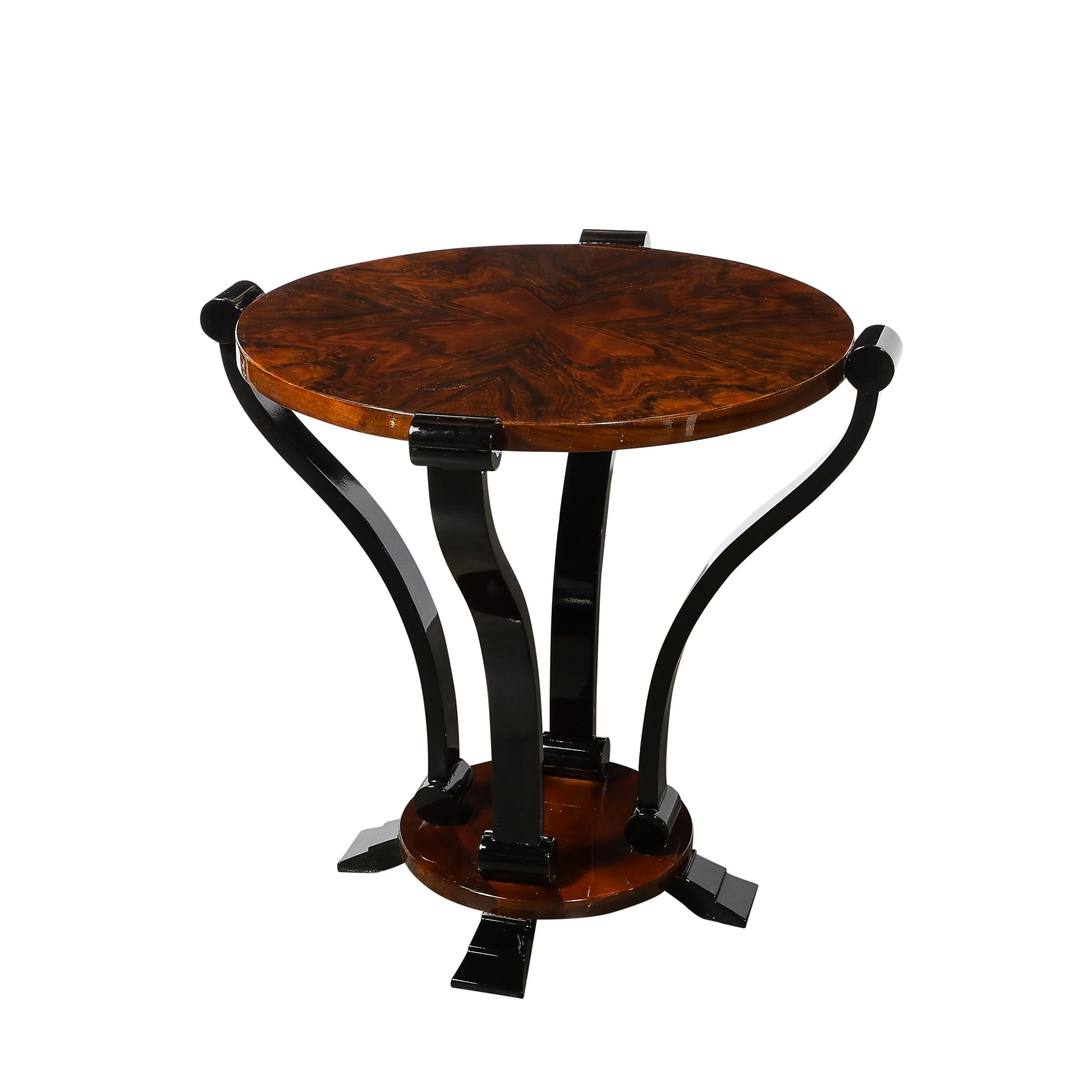 Art Deco Machine Age Occasional Table in Book-Matched & Burled Walnut