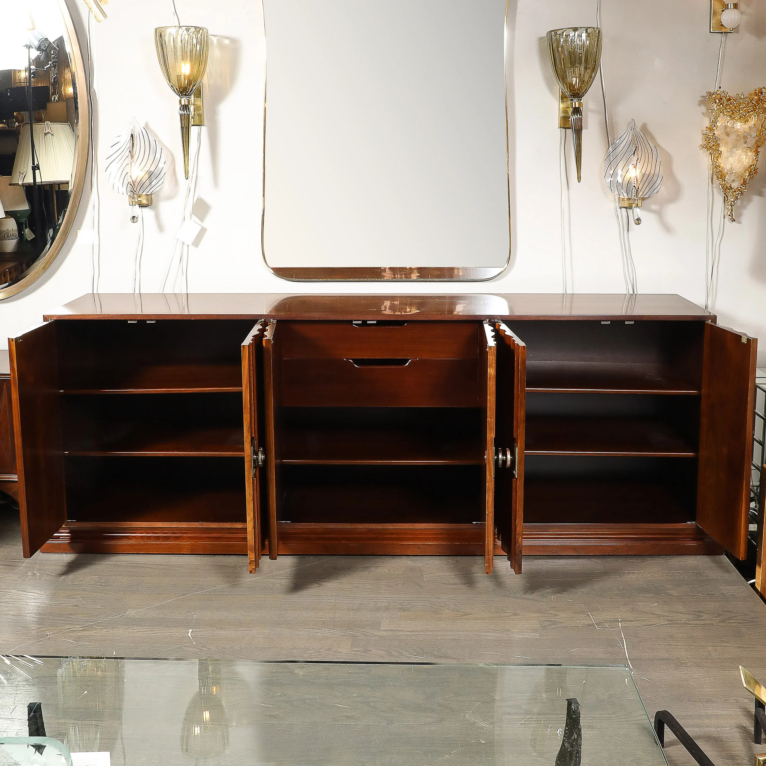 Mid-Century Fluted Walnut Sideboard w: Sculptural Brass Pulls by Tommi Parzinger - High Style Deco 6.jpg