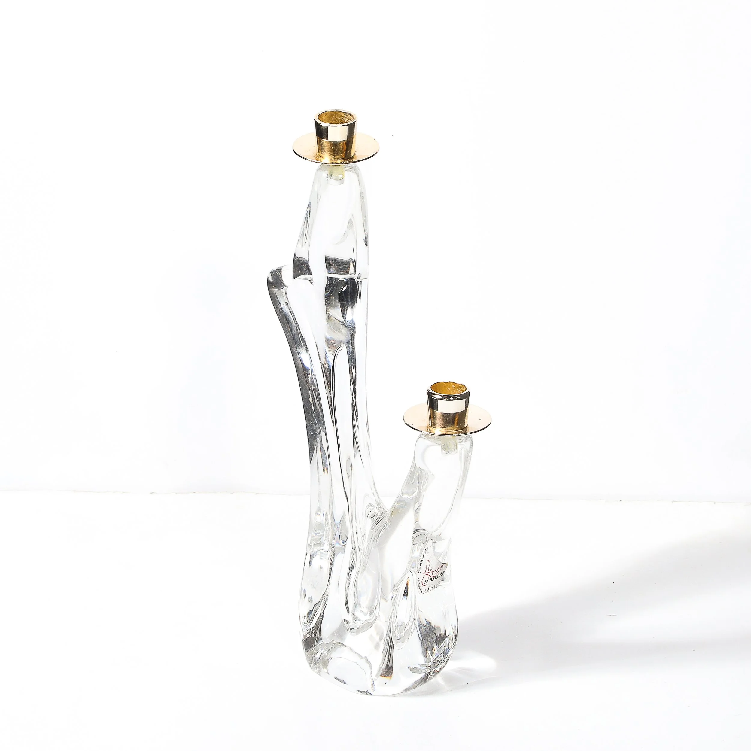 Mid-Century Amorphic Crystal & Brass Two Arm Candelabra Signed Schneider - High Style Deco 5.jpg
