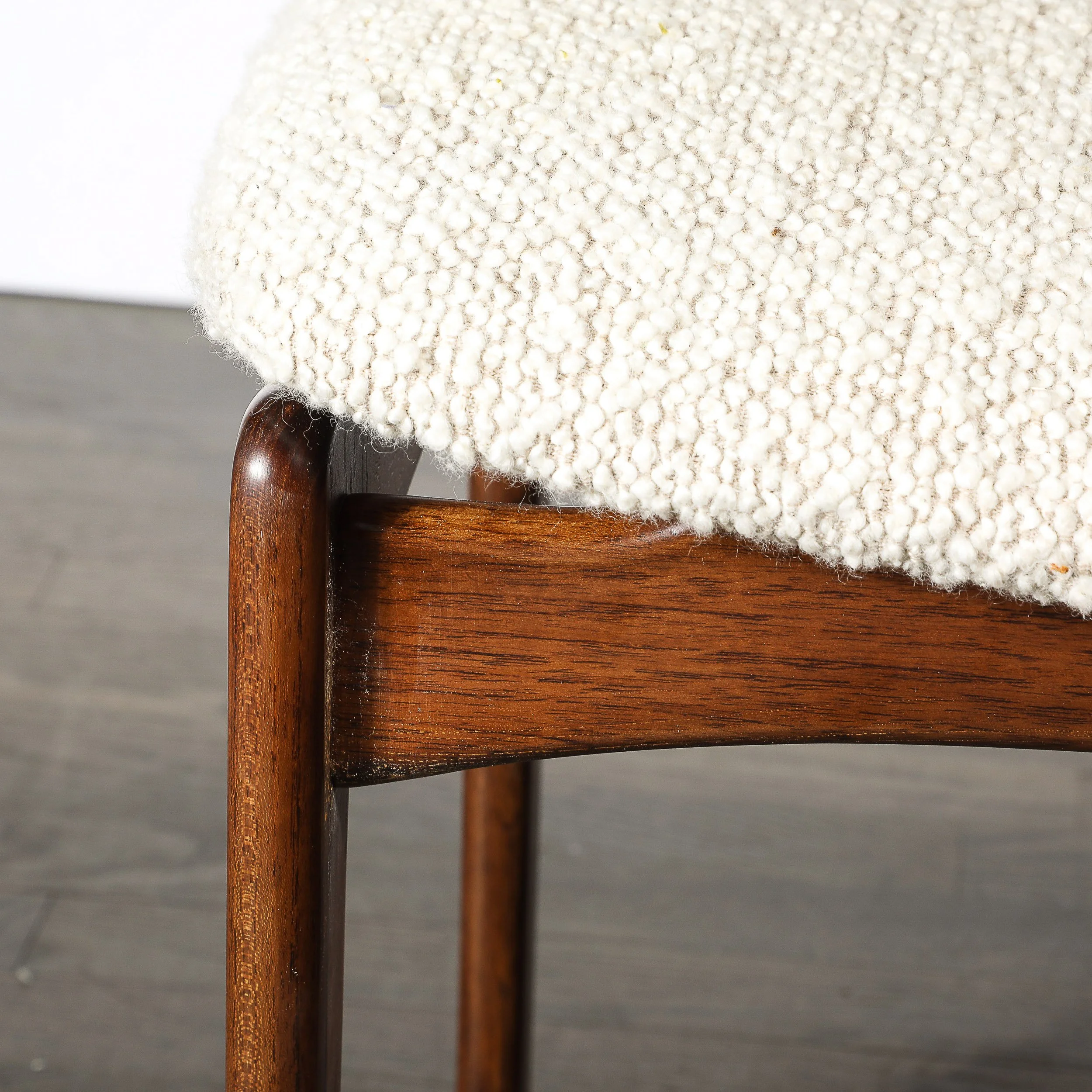 Mid-Century Sculptural Walnut Stool in Holly Hunt Bouclé Vamdrup Stolefabrik - High Style Deco 2.jpg