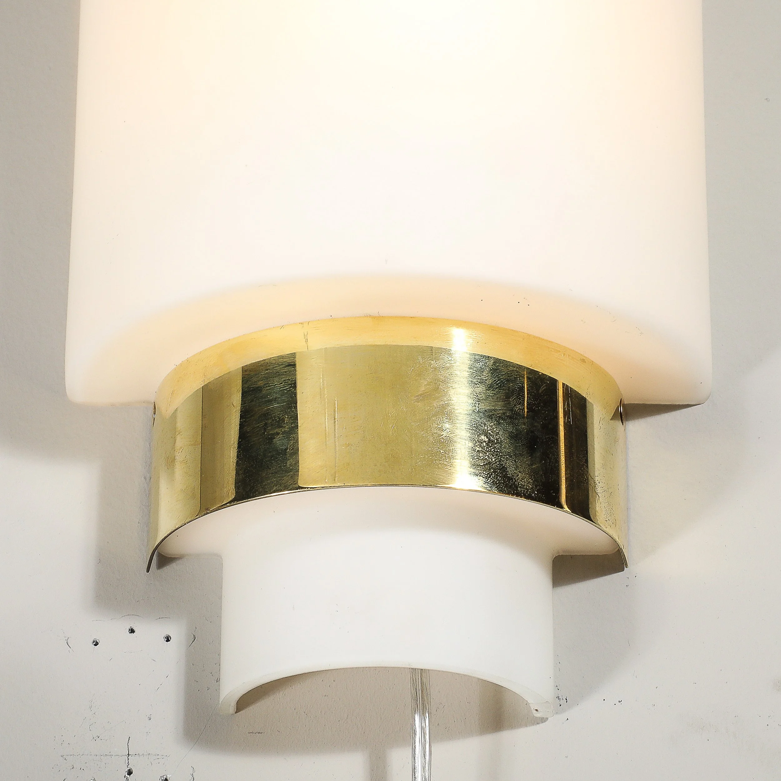 Pair of Mid-Century Modernist Minimal Frosted Glass & Brass Sconces - High Style Deco 4.jpg