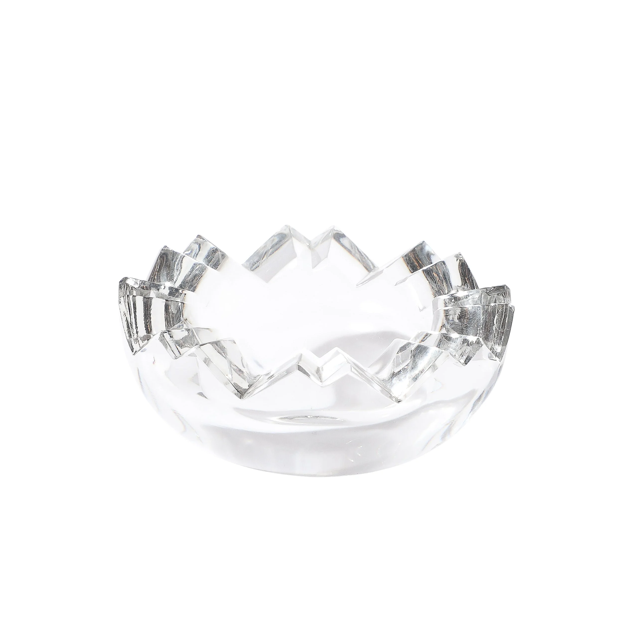 Mid-Century Crystal Ashtray with Crenelated Angular Motif Signed Rosenthal