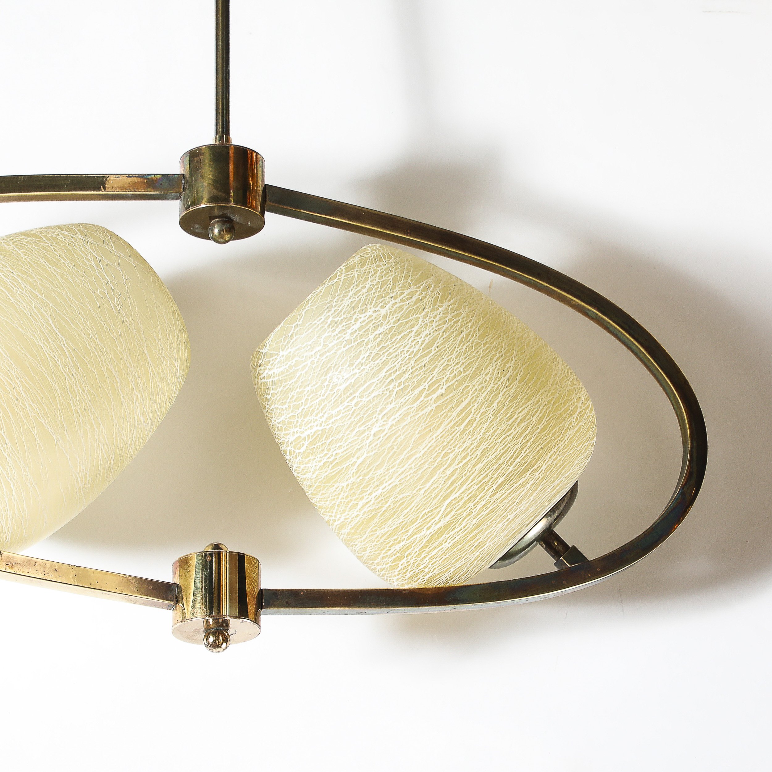 Mid-Century Elliptical Chandelier w: Striated Spun Glass Shades in Antique Brass - High Style Deco 11.jpg