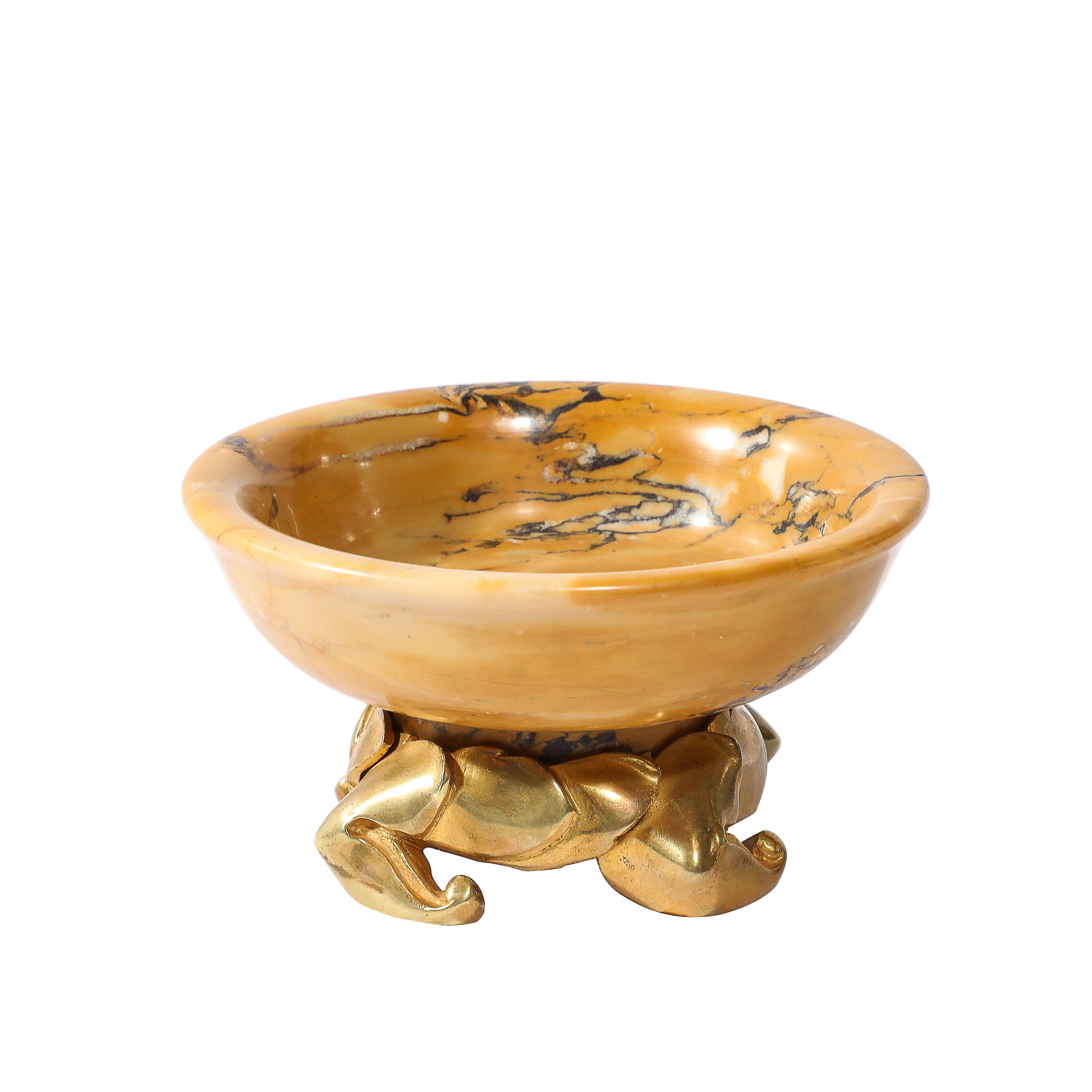 Art Deco Amber Gold Marble Dish with Stylized Gilt Bronze Base - High Style Deco.jpg
