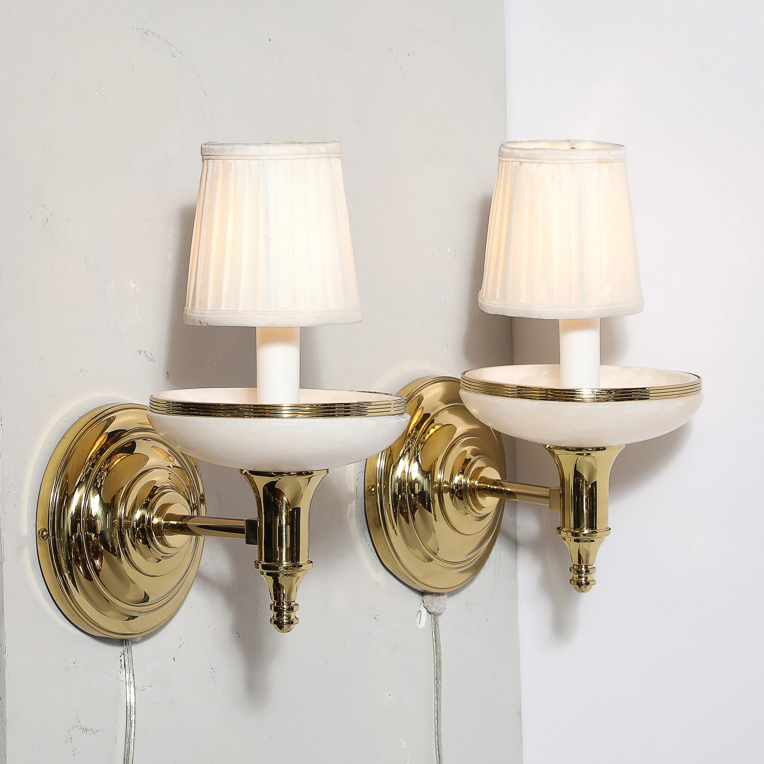 Pair of Art Deco Style Alabaster and Polished Brass Sconces - High Style Deco 5.jpg