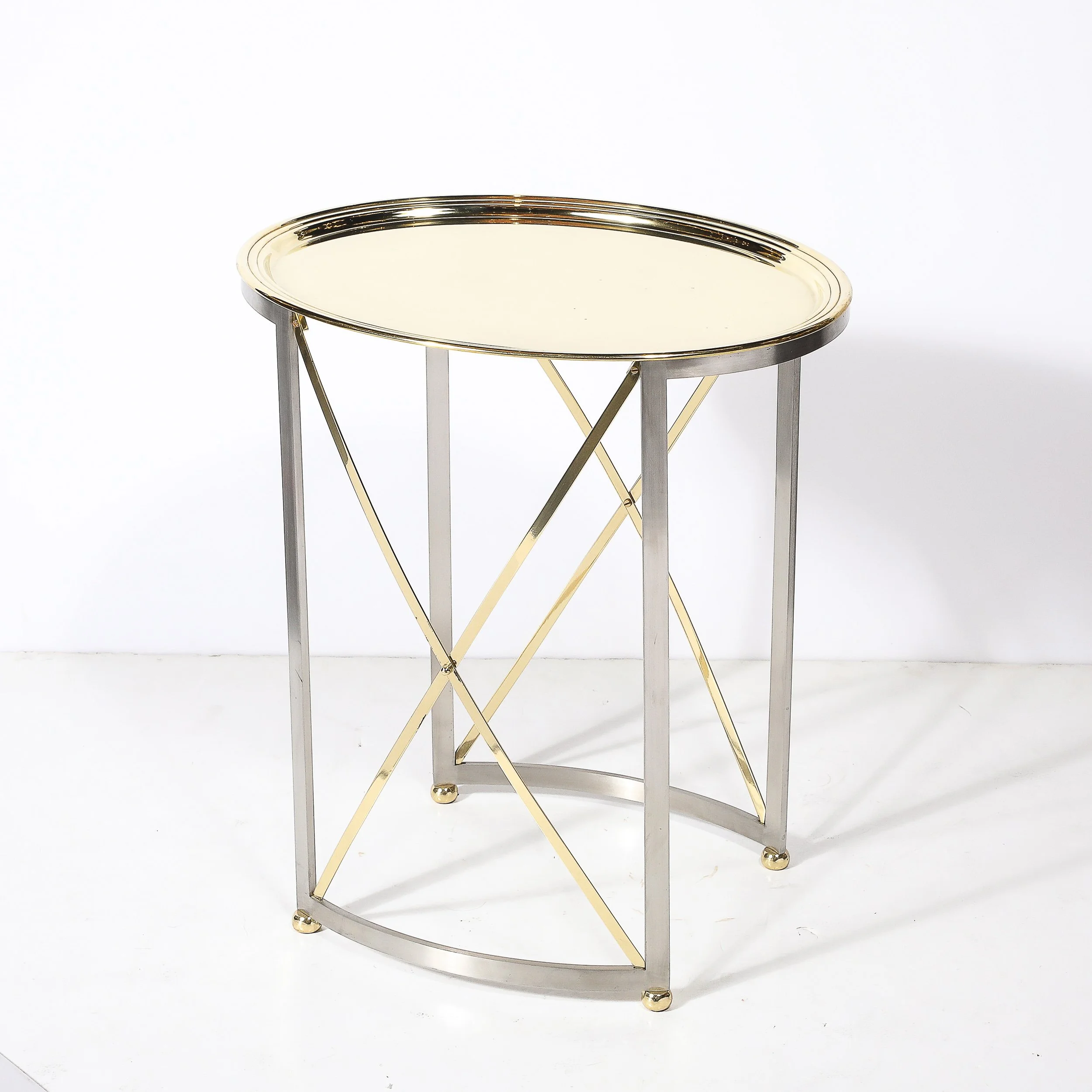 Mid-Century Polished Brass & Brushed Steel Side Table with Lattice Supports - High Style Deco 5.jpg
