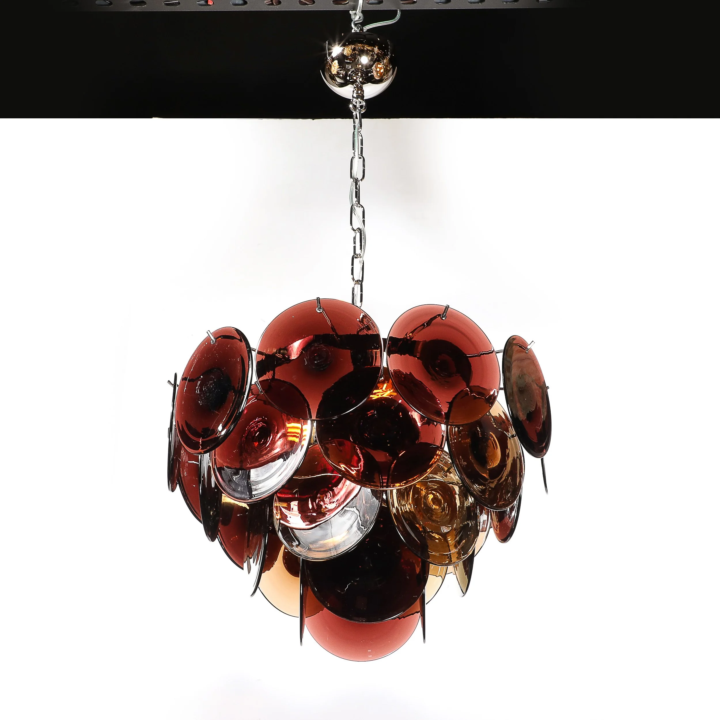 Pair of Mid-Century Hand-Blown Murano Glass Disc Chandeliers in Smoked Amber - High Style Deco 1.jpg