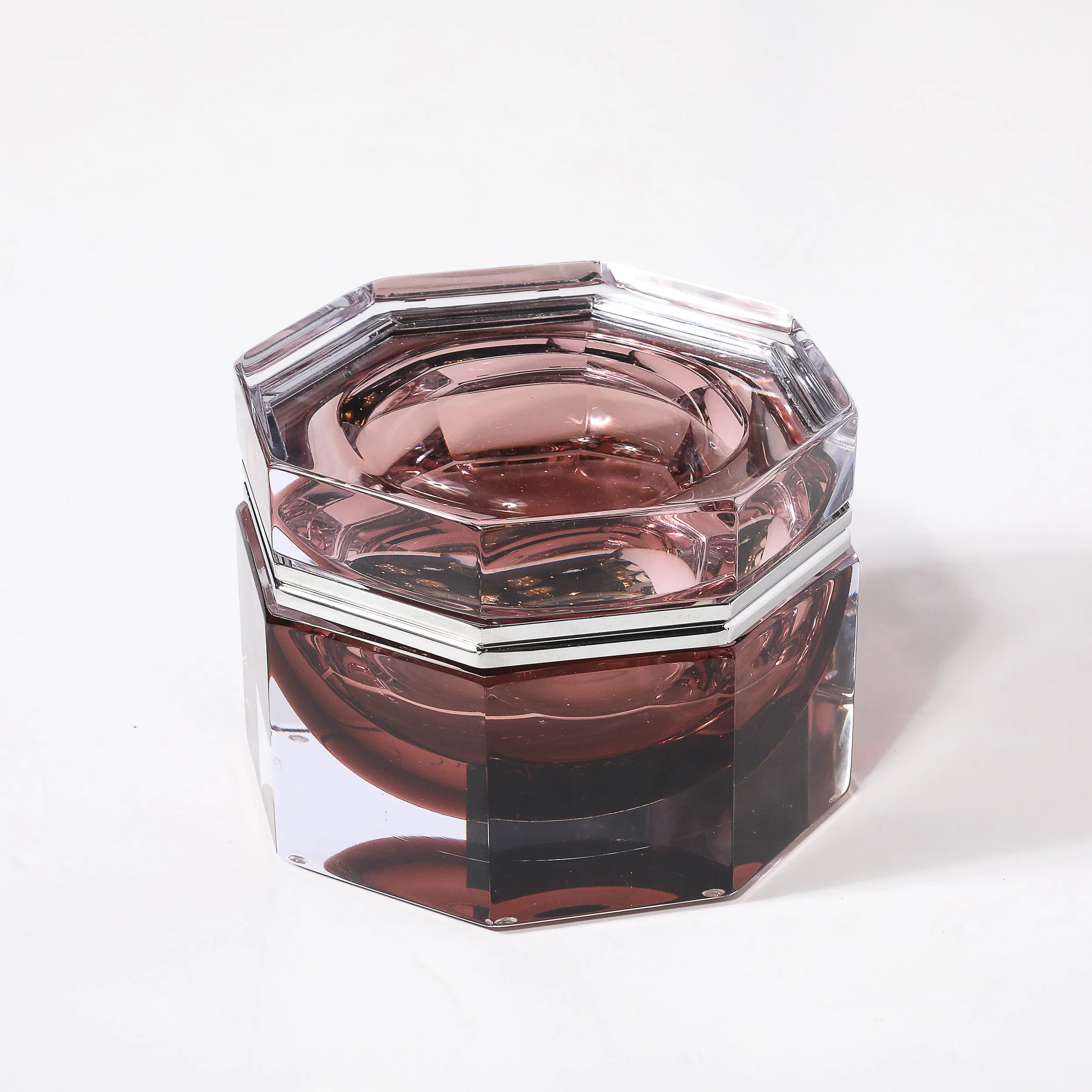Modernist Octagonal Handblown Murano Glass Box in Smoked Ruby W: Polished Nickel - High Style Deco 7.jpg