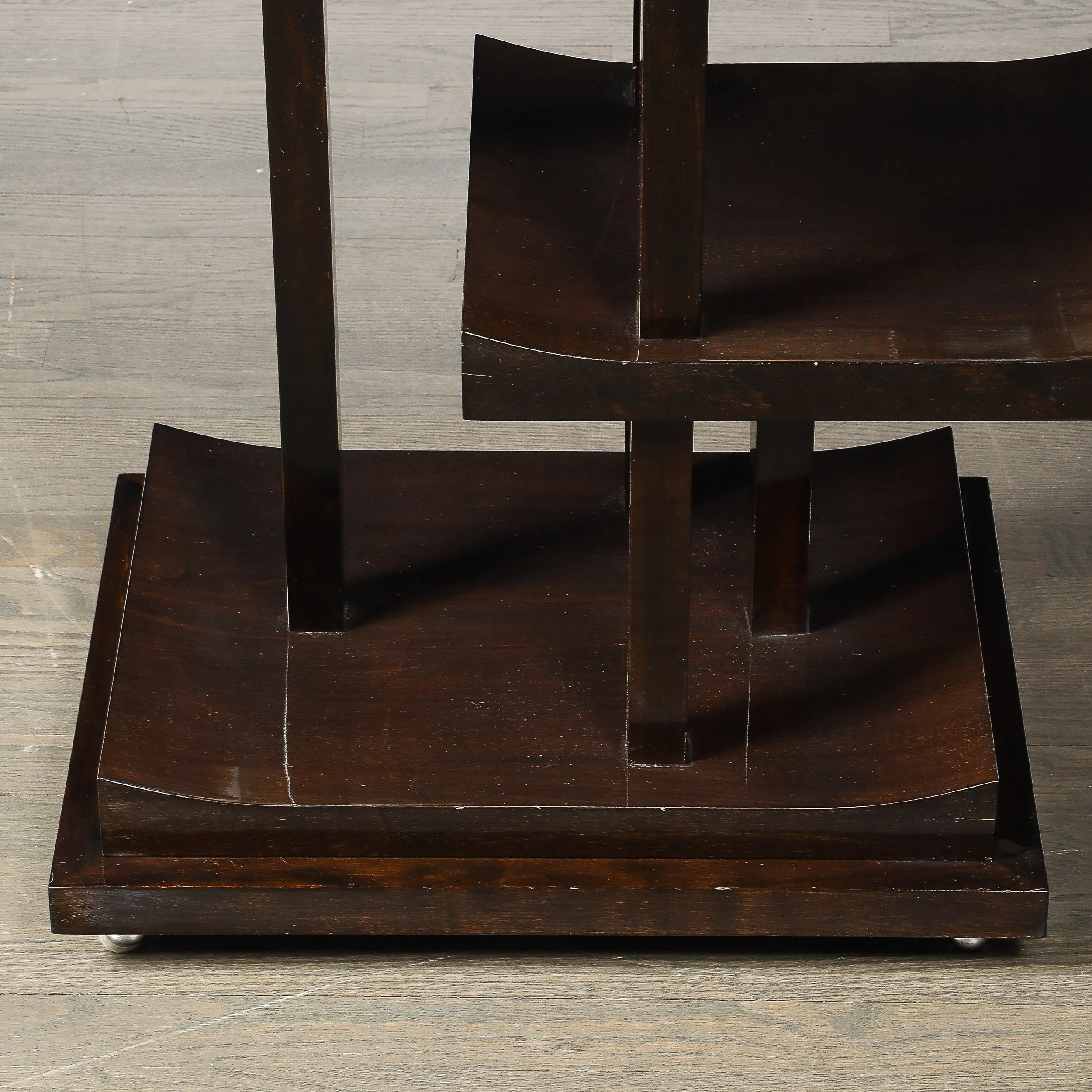 Art Deco Rectilinear Swooping Three Tier Walnut Offset Side Table w: Plinth Base - High Style Deco 2.jpg