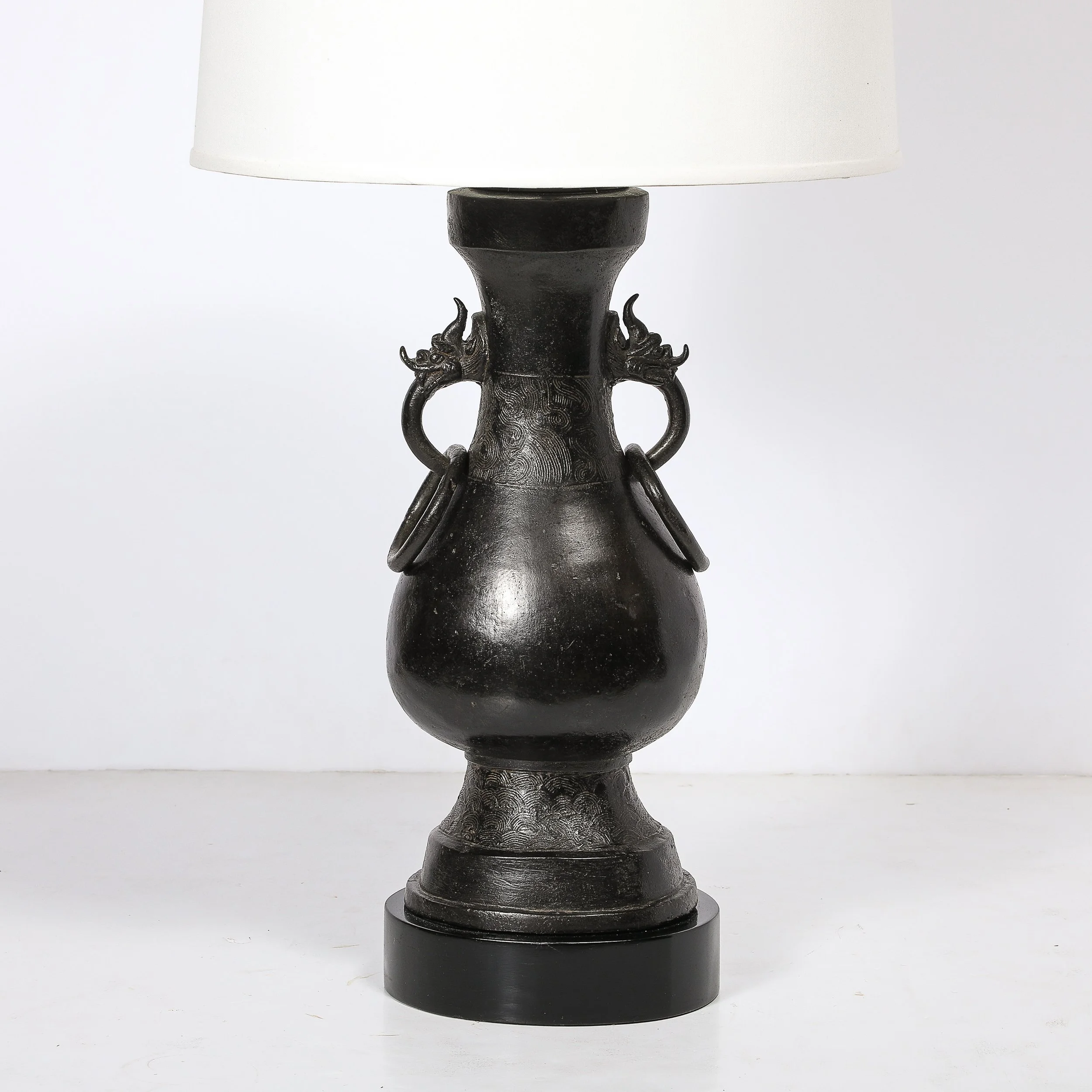 Pair of Mid-Century Iron Dragon Amphora Chinoiserie Table Lamps w: Ring Details - High Style Deco 3.jpg