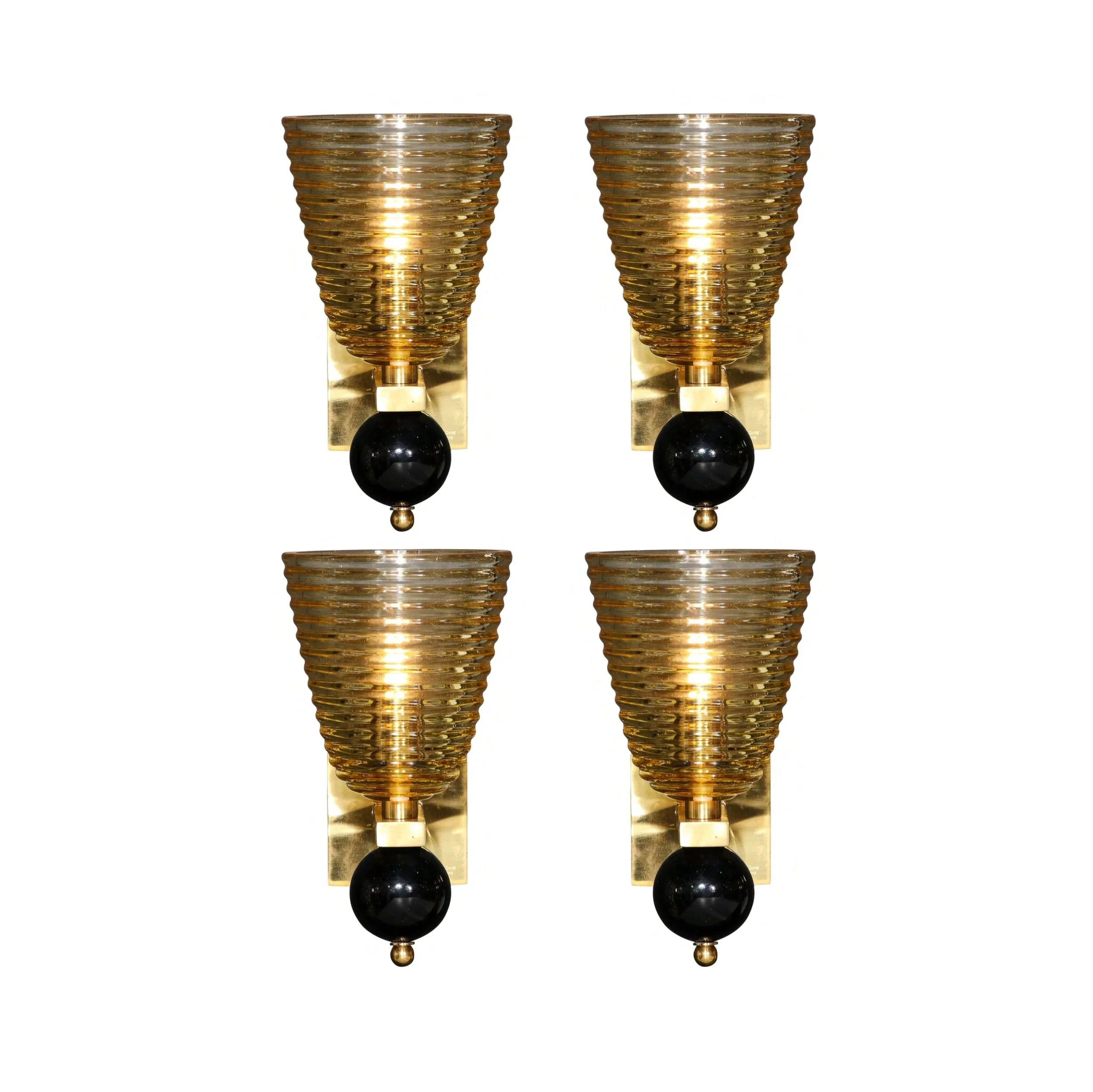 Set of 4 Modernist Hand-Blown Murano Hive Glass Form Sconces w- Jet Black Orbital.jpg