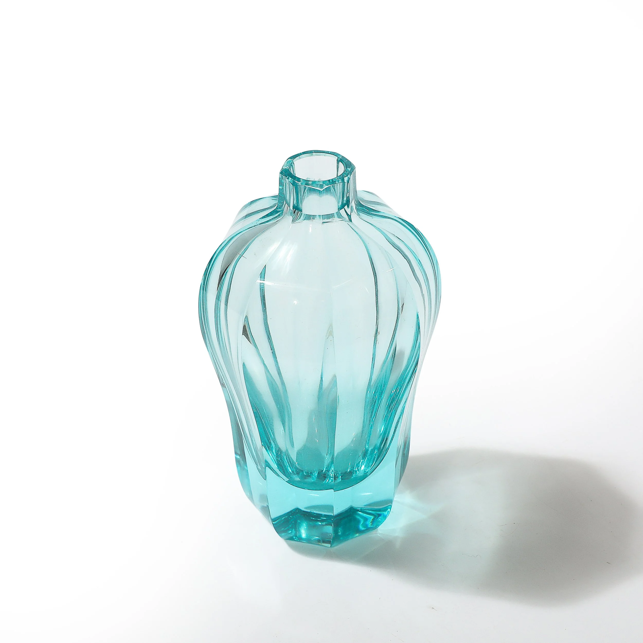Art Deco Faceted Cut Crystal Vase in Aquamarine Hue signed Moser - High Style Deco 1.jpg