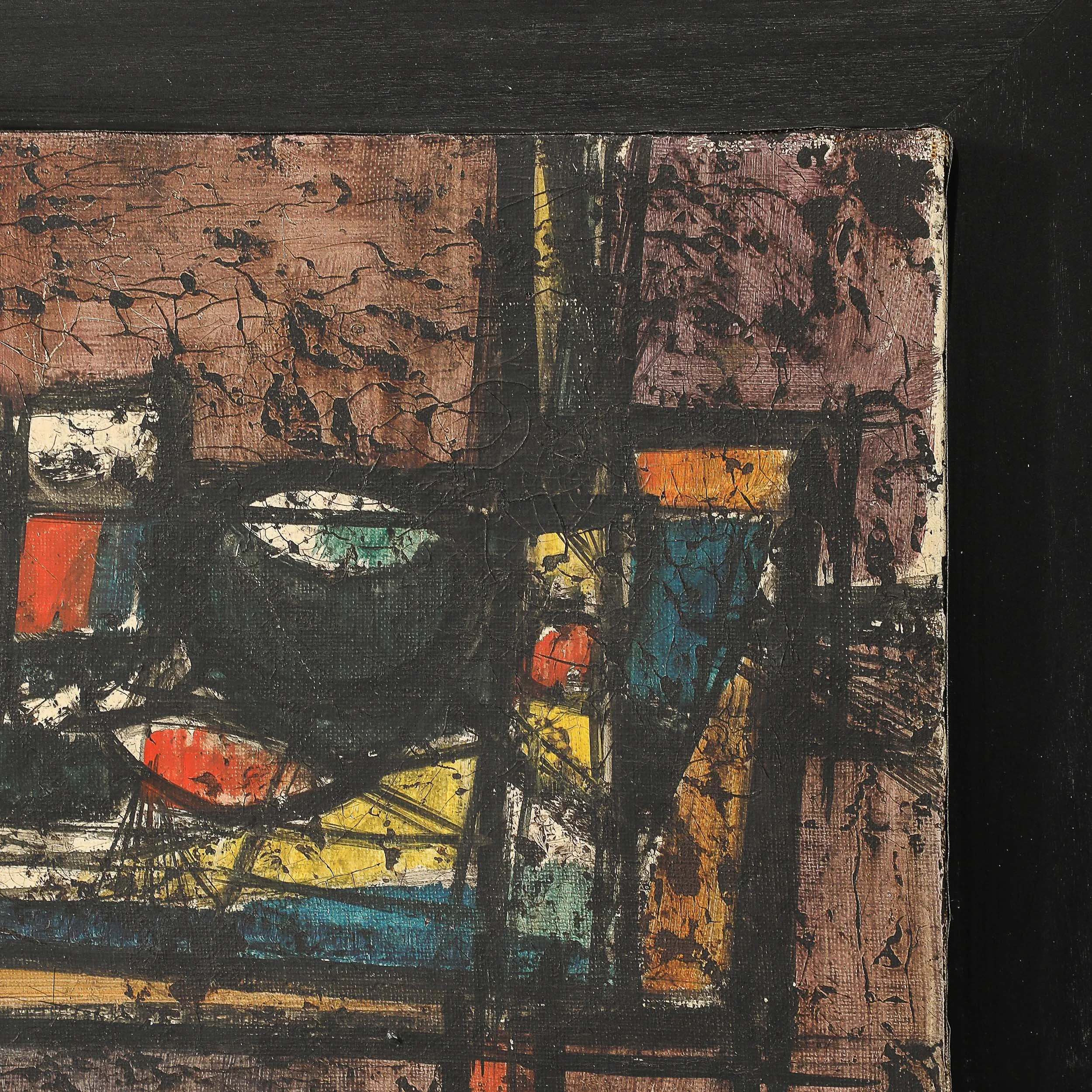 Mid-Century Oil on Canvas Abstract Still Life Entitled "Tavolo E Oggetti" - High Style Deco 3.jpg