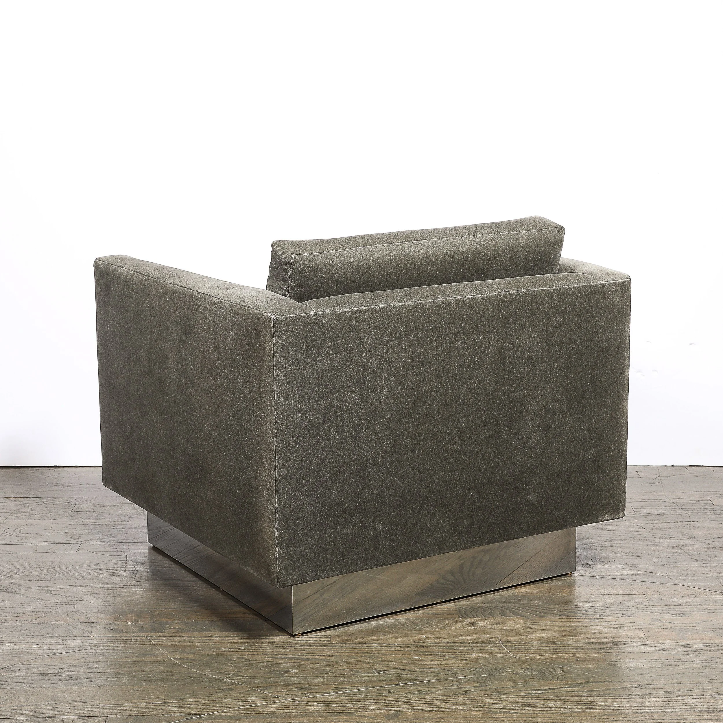 Pair of Mid-Century Biscuit Tufted Cube Chairs w: Chrome Wrapped Base in Mohair - High Style Deco 6.jpg
