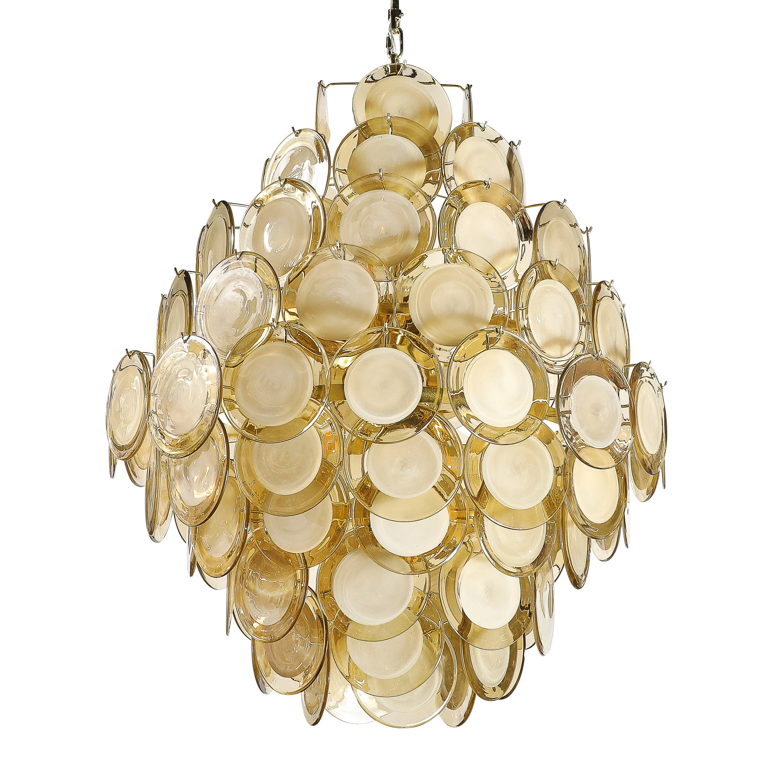 Modernist 10-Tier Handblown Topaz Murano Glass Disc Chandelier w: Brass Fittings - High Style Deco 13.jpg