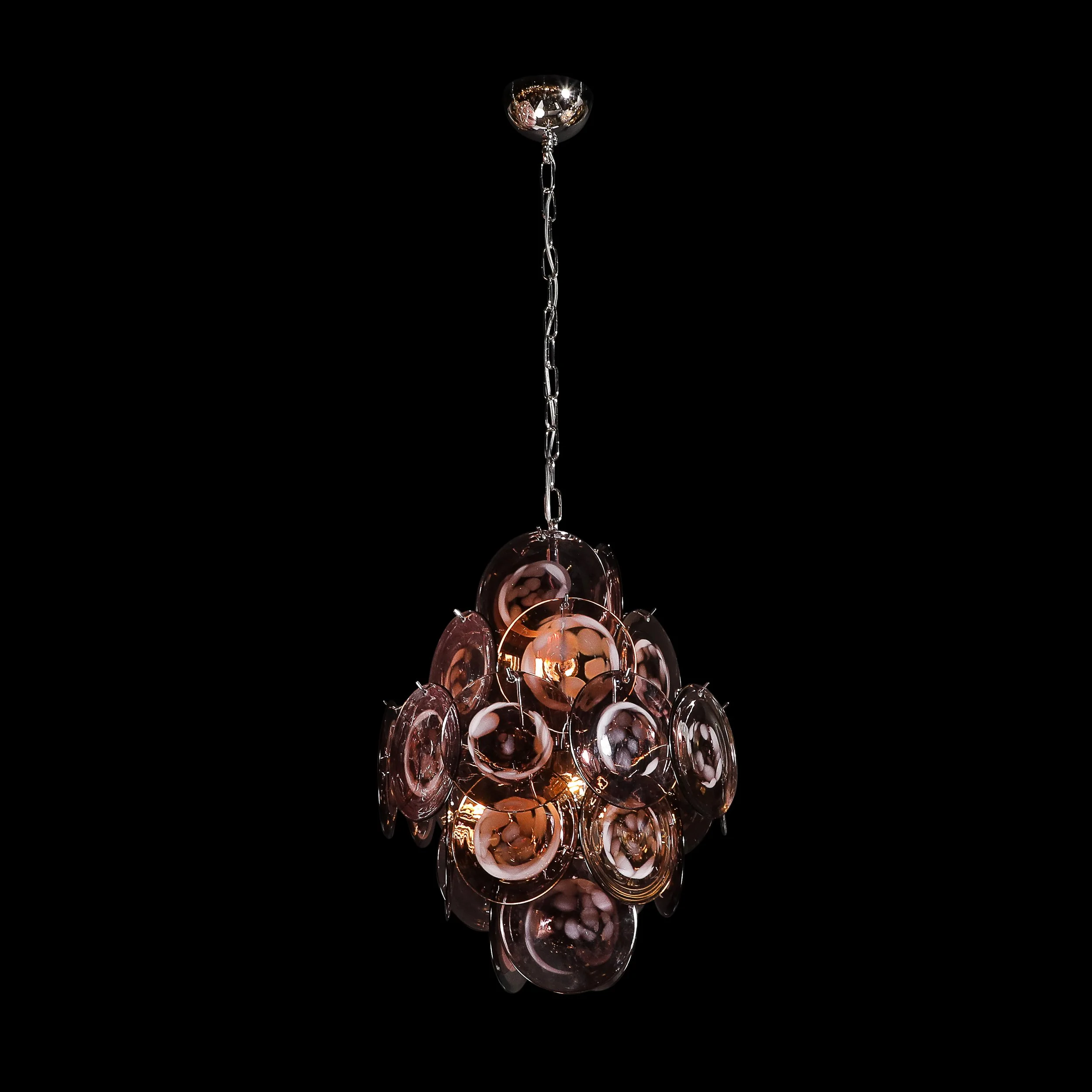 Modernist Hand-Blown Smoked Mauve Spotted Murano Glass Five-Tier Disc Chandelier - High Style Deco 15.jpg