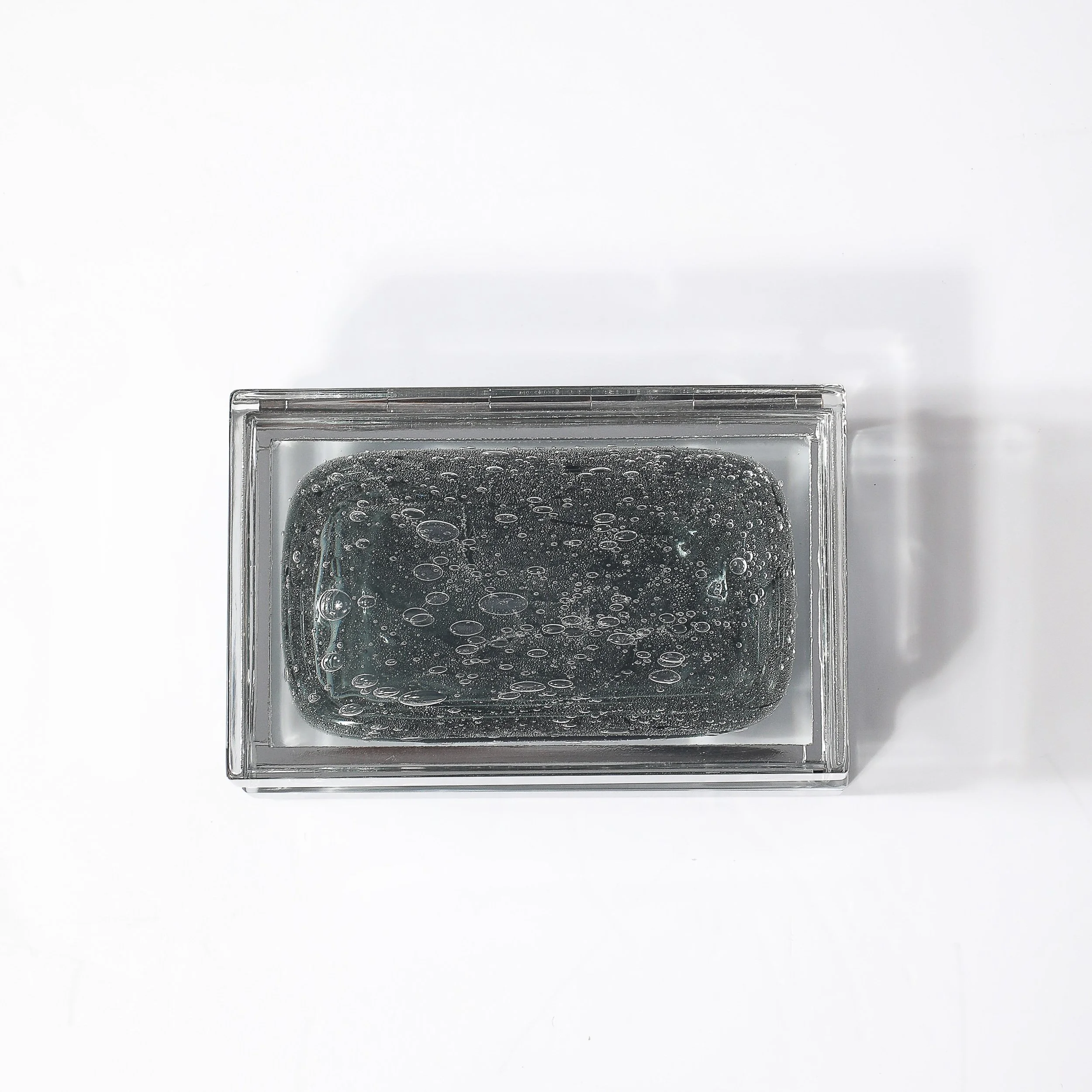 Modernist Handblown Murano Glass Box in Sage Grey W: Pulegoso Detailing & Nickel - High Style Deco 10.jpg