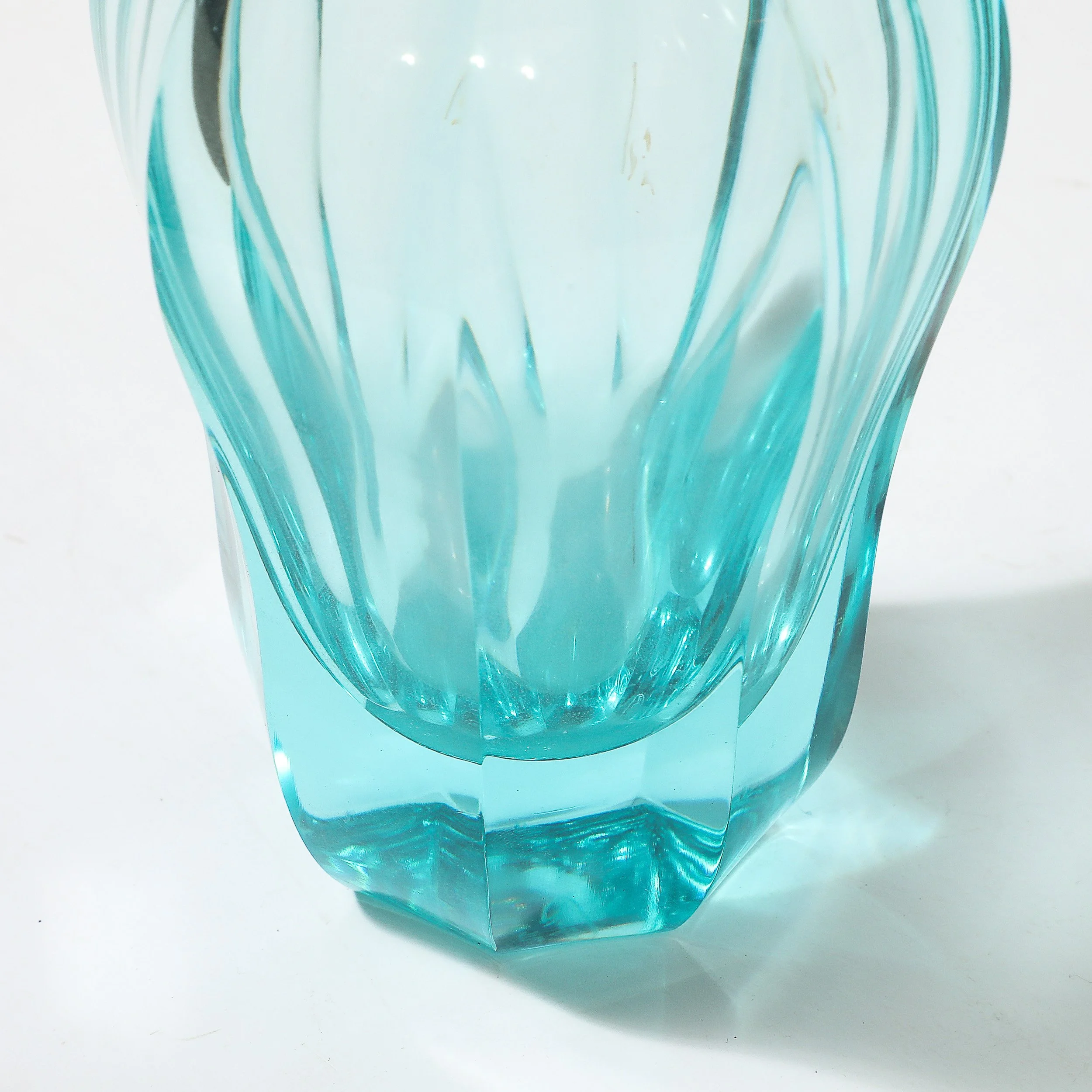 Art Deco Faceted Cut Crystal Vase in Aquamarine Hue signed Moser - High Style Deco 11.jpg