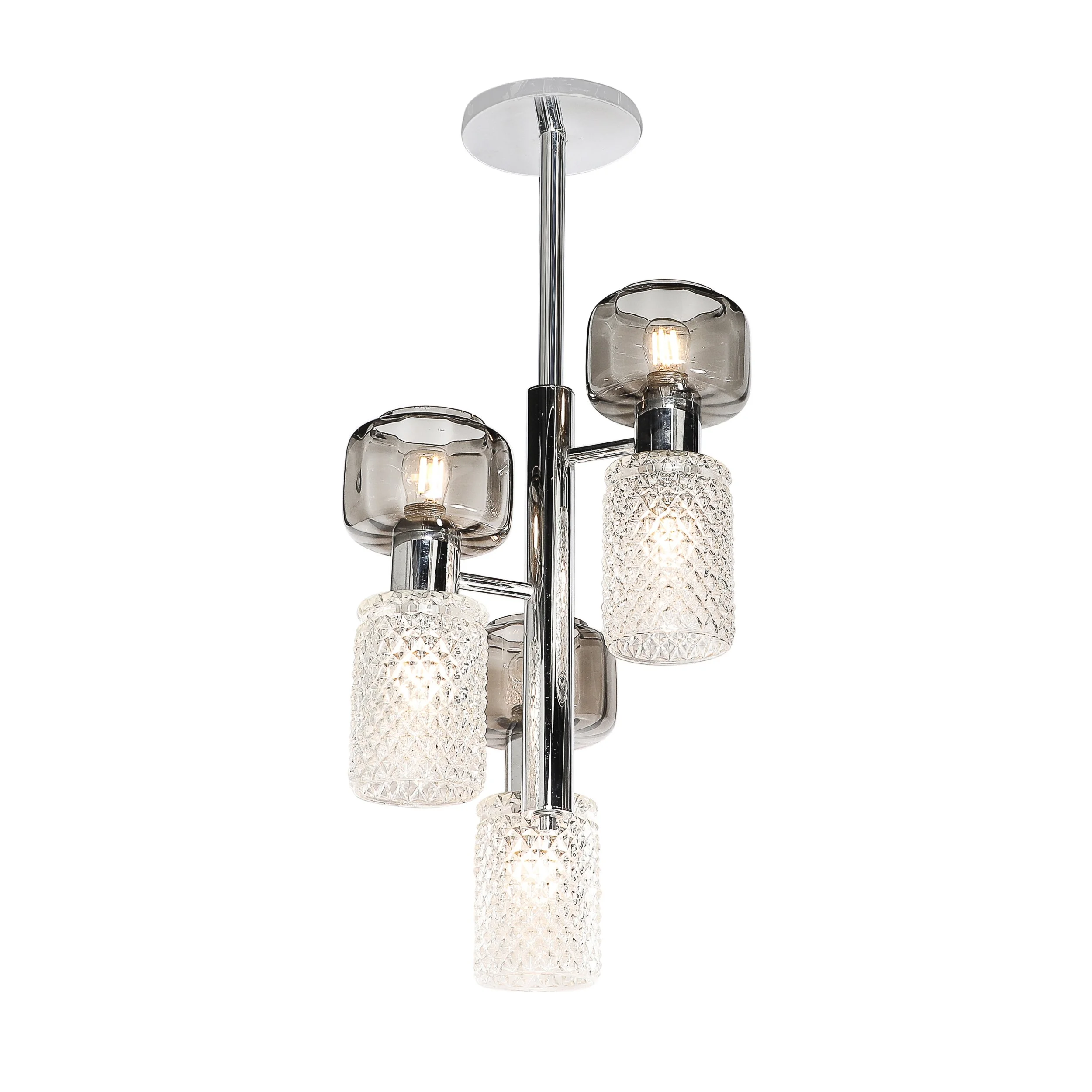 Mid-Century Pressed Crystal & Smoked Murano Glass Staggered 3-Arm Pendant - High Style Deco.jpg