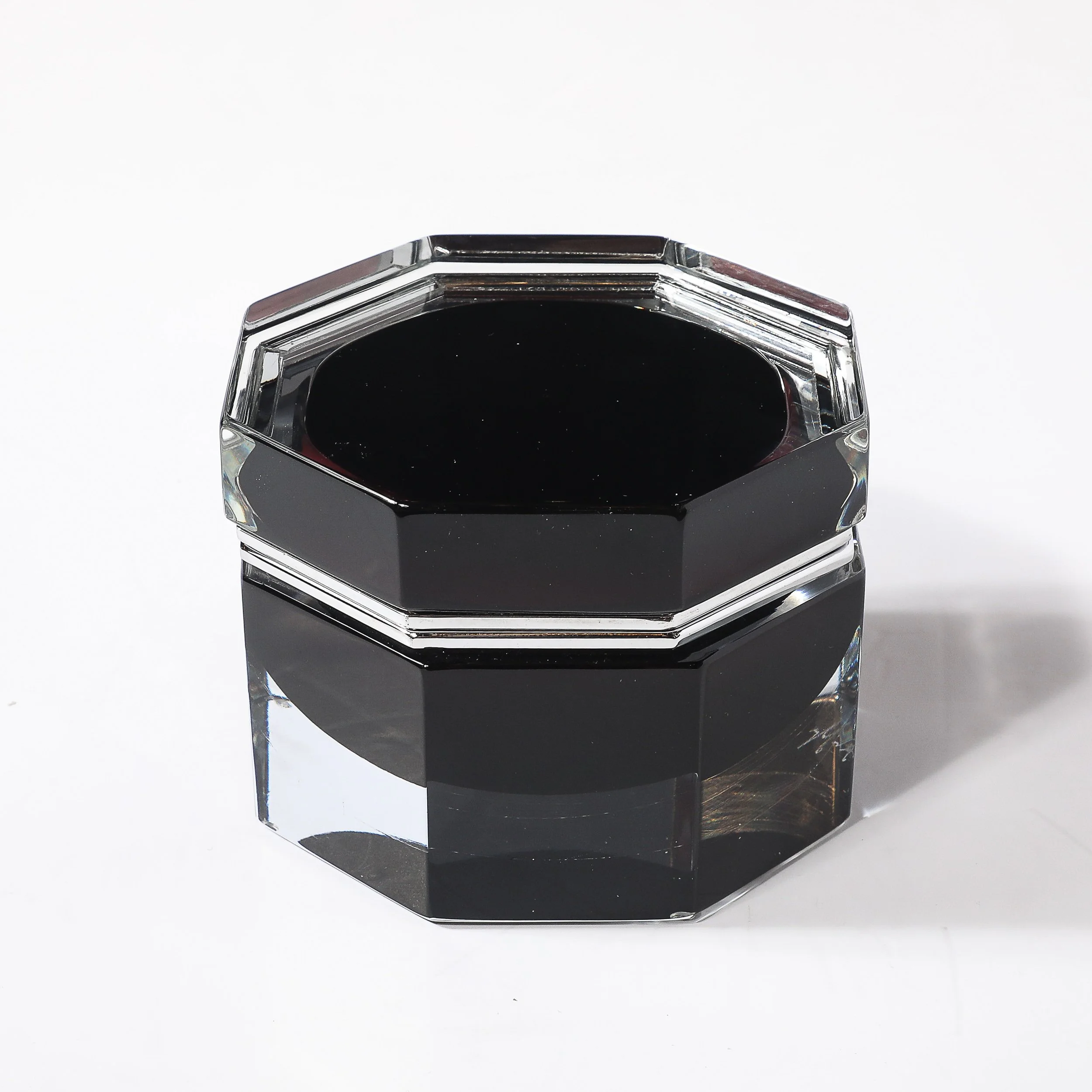 Modernist Octagonal Hand-Blown Blackened Garnet Murano Glass Box w: Nickel - High Style Deco 6.jpg