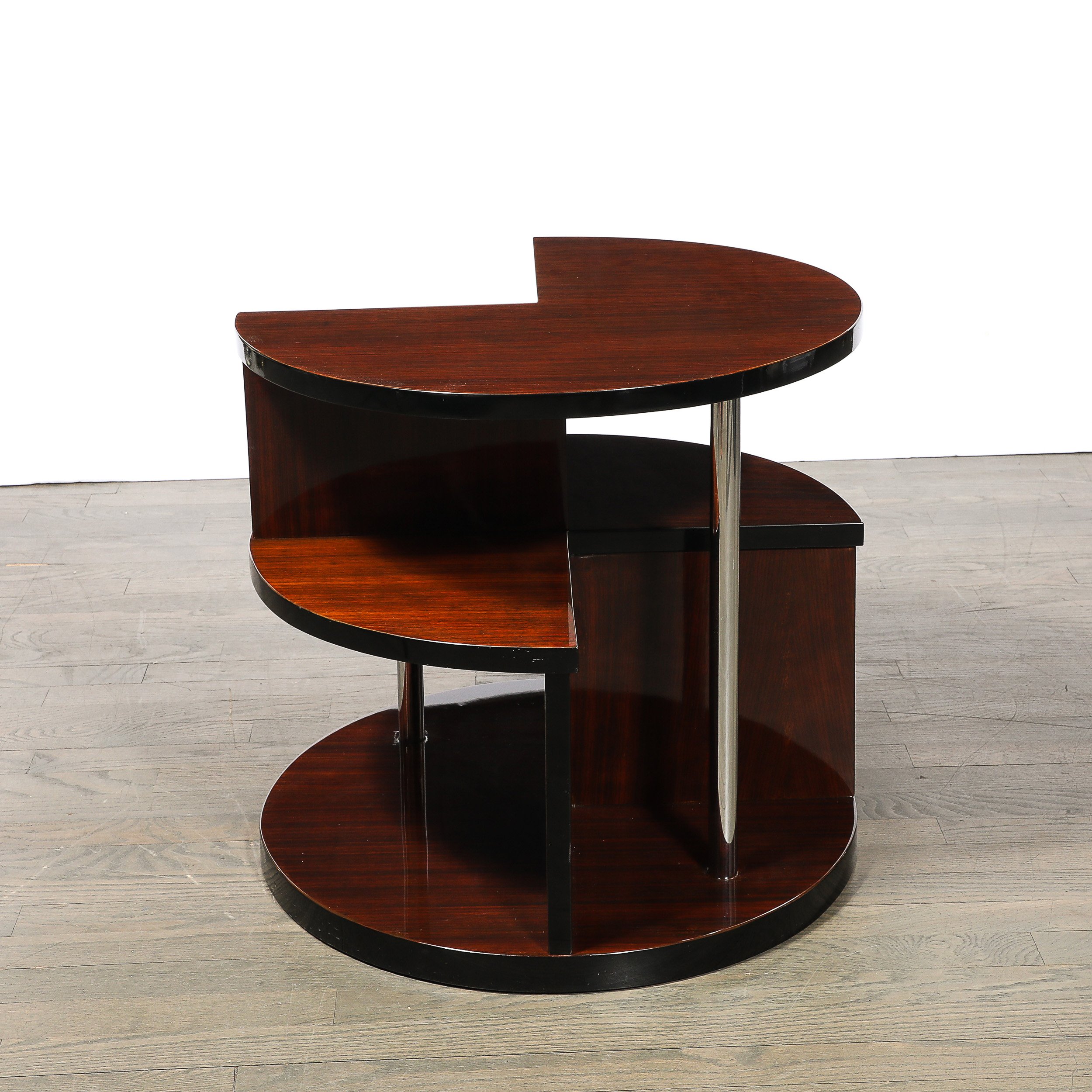 Art Deco Machine Age 3-Tier Walnut Occasional Table with Chrome Rod Supports - High Style Deco 3.jpg