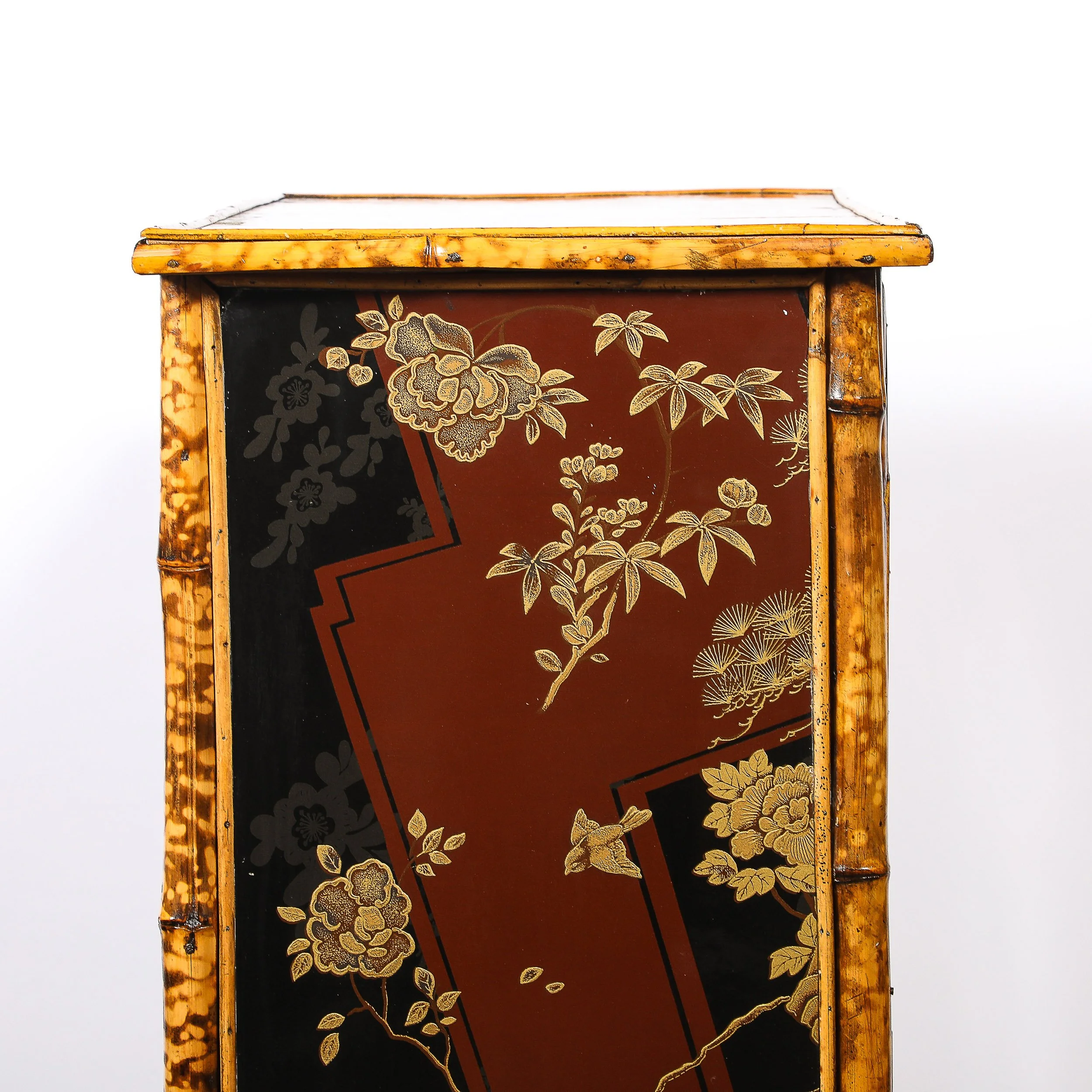 Art Deco Bamboo & Cubist Red & Black Geometric Detailed Gilt Chinoiserie Cabinet - High Style Deco 21.jpg