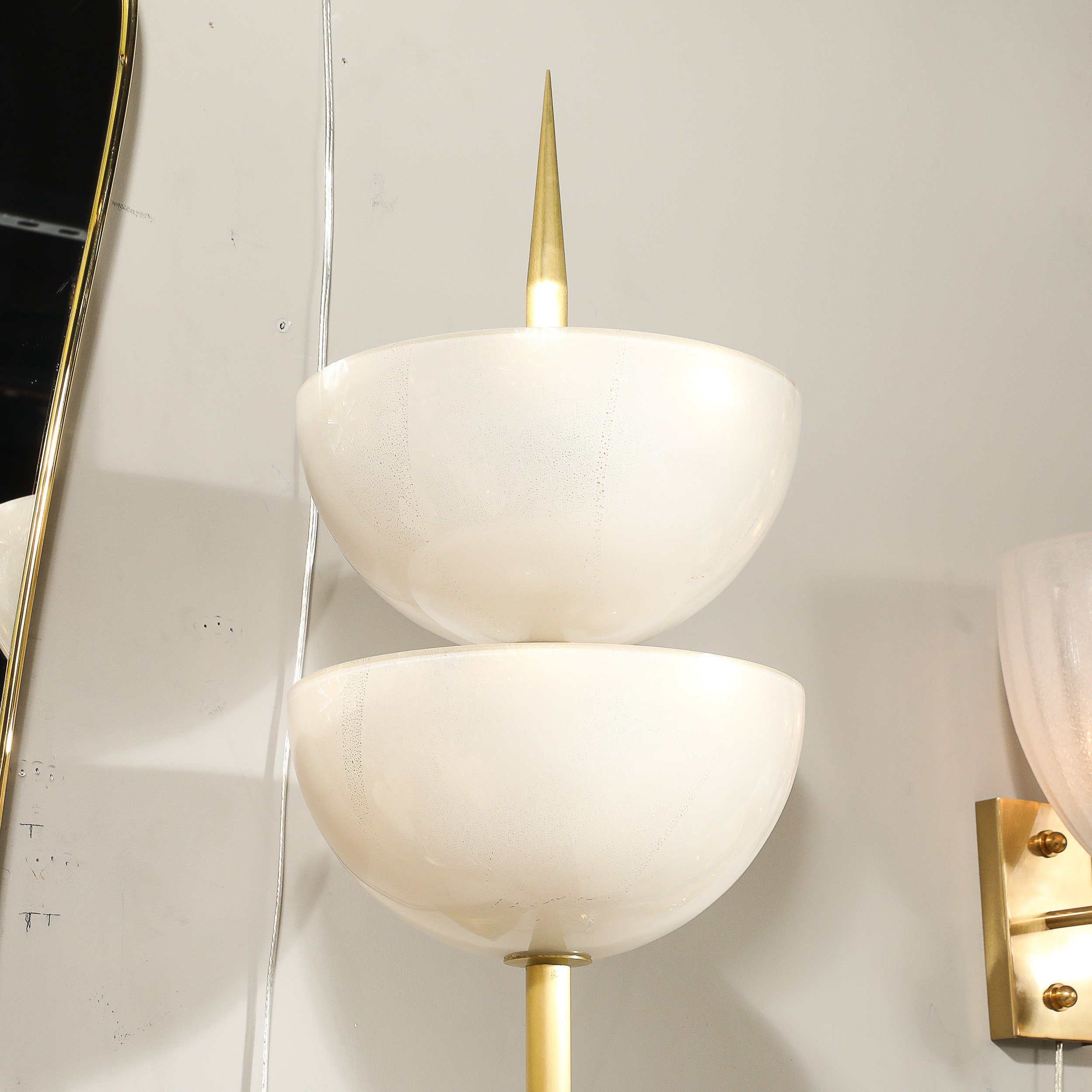 Modernist Hand-Blown Murano Glass Reverse Dome Form Brushed Brass Sconces - High Style Deco 17.jpg