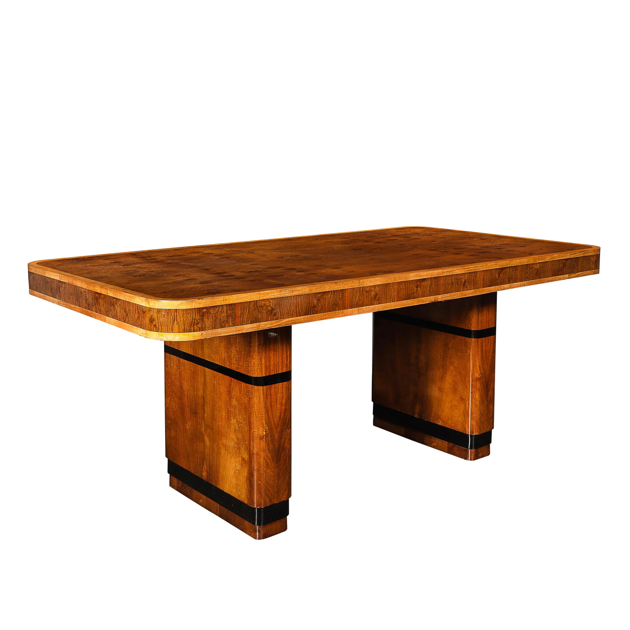 Art Deco Streamlined Book-Matched & Burled Walnut w: Black Lacquer Dining Table - High Style Deco.jpg