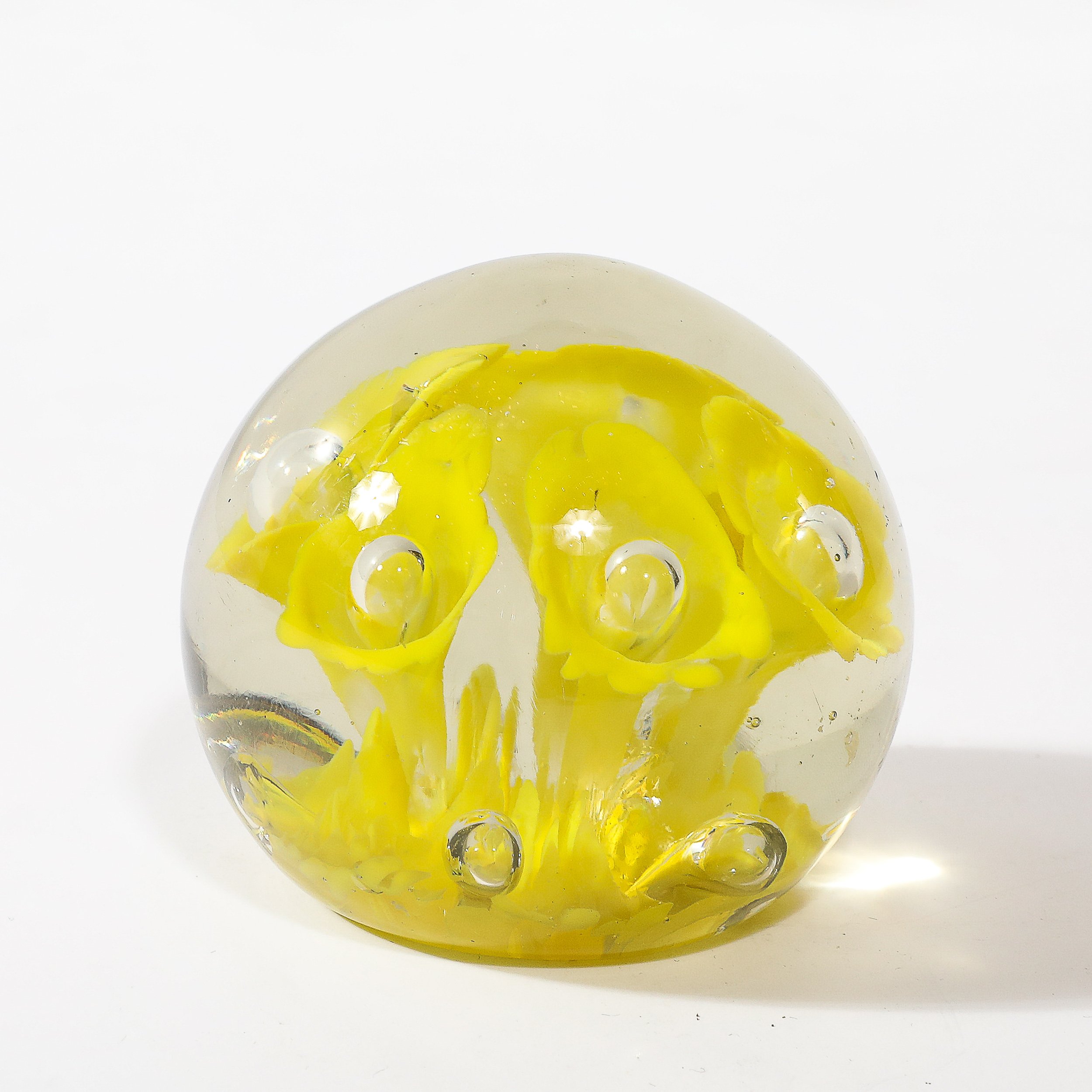 Mid-Century Hand-Blown Murano Glass Paperweight w: Yellow Trumpet Motif - High Style Deco 5.jpg