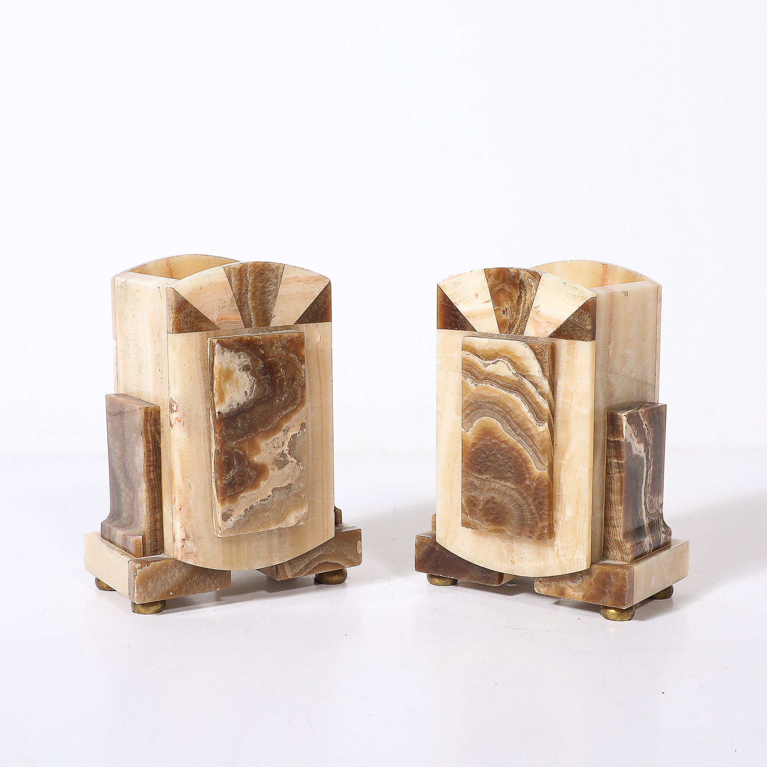 Pair of Art Deco Bookends in Tessellated Cream & Ice Sugar Onyx - High Style Deco 2.jpg