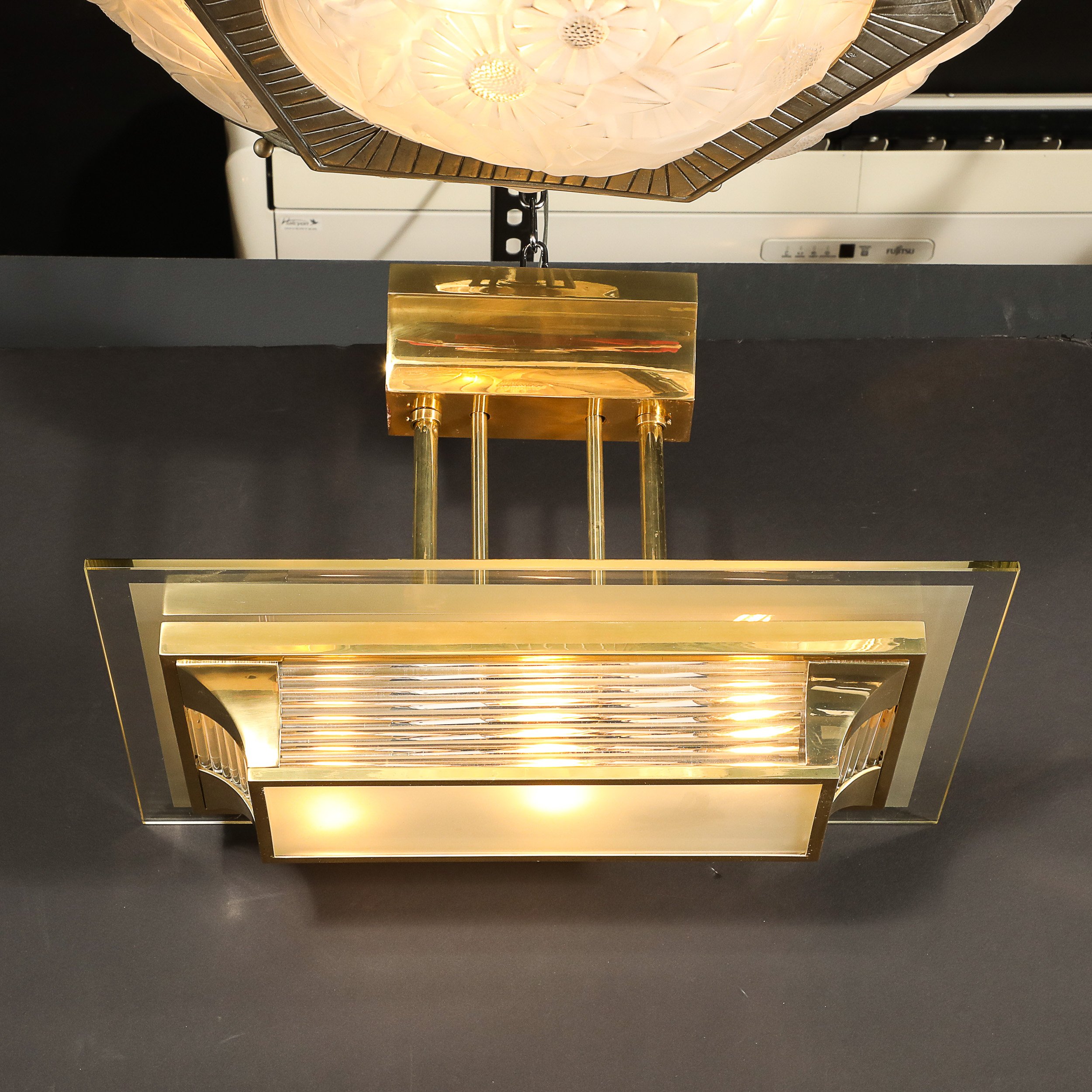 Art Deco Machine Age Polished Brass Glass Rod Chandelier by Petitot - High Style Deco 18.jpg