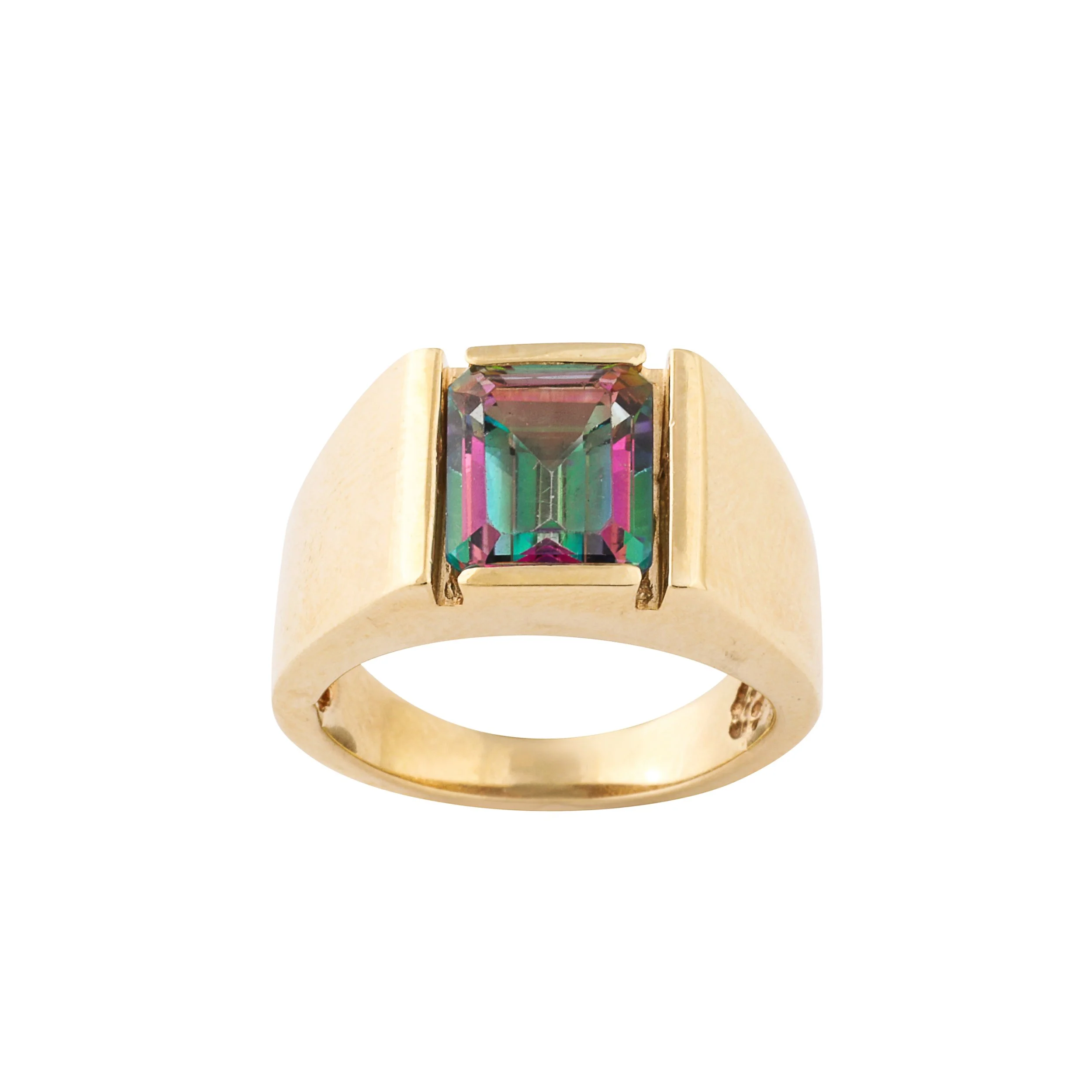 Modernist 14K Gold Ring with Emerald Cut Mystic Topaz - High Style Deco.jpg