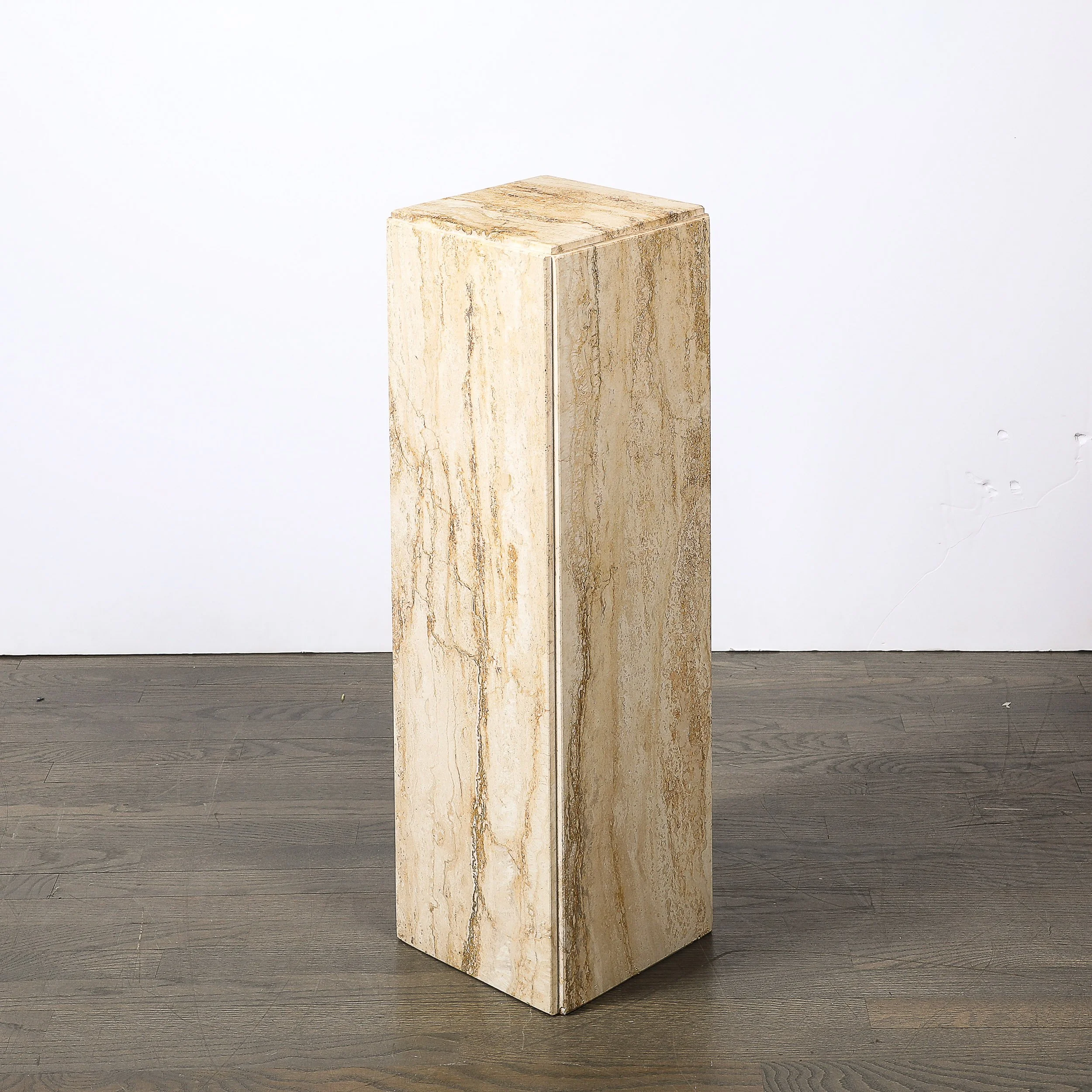Mid-Century Modernist Rectilinear Travertine Pedestal with Stepped Detailing - High Style Deco 10.jpg