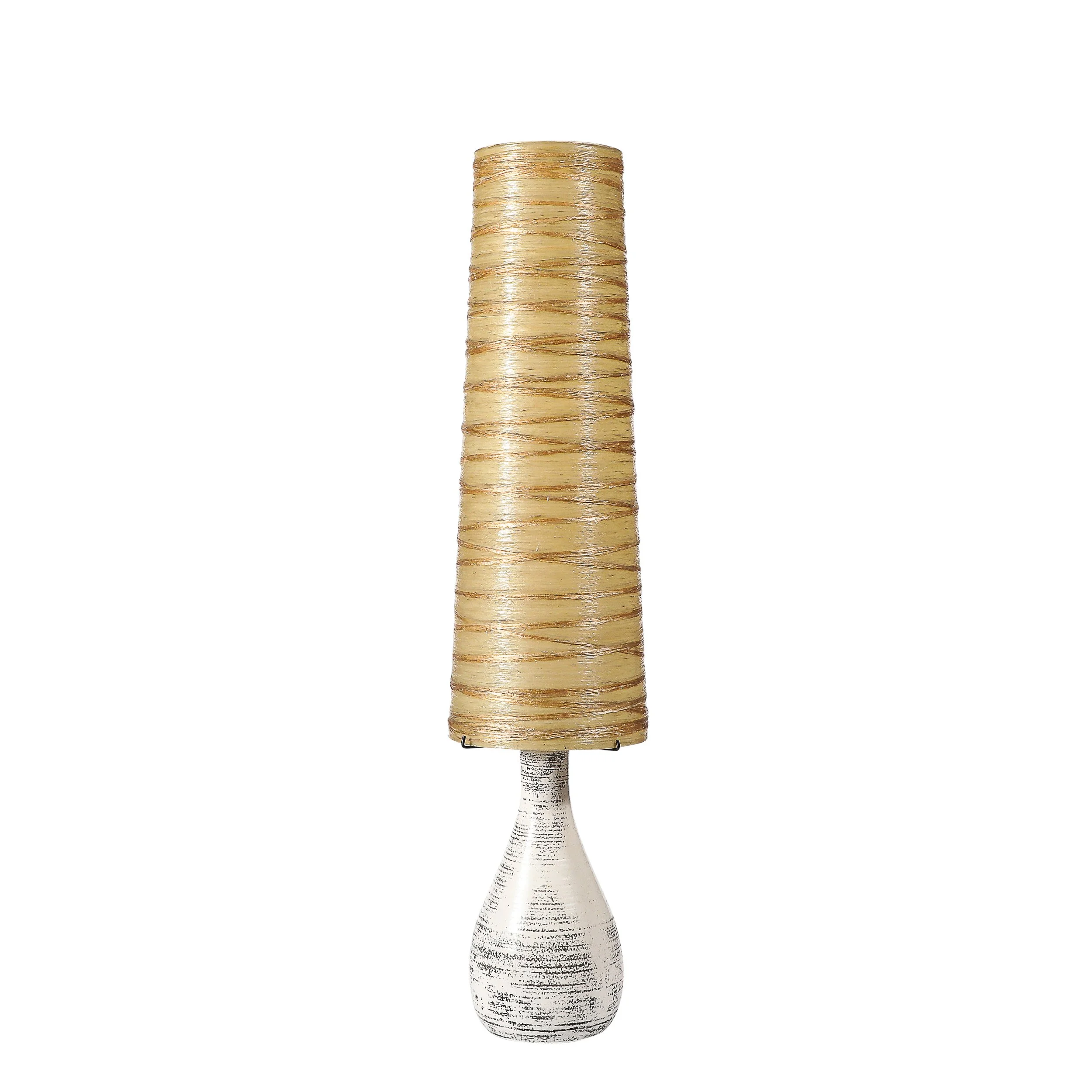Mid-Century White Glazed Ceramic Table Lamp with Monumental Spun Resin Shade - High Style Deco.jpg