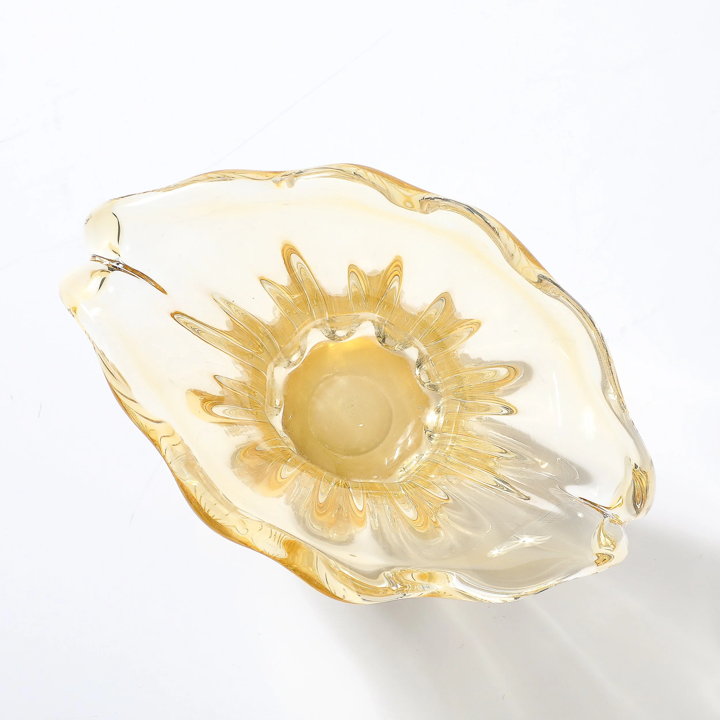 Mid-Century Hand-Blown Murano Citrine Glass Vase with Fluted Curved Opening - High Style Deco 12.jpg