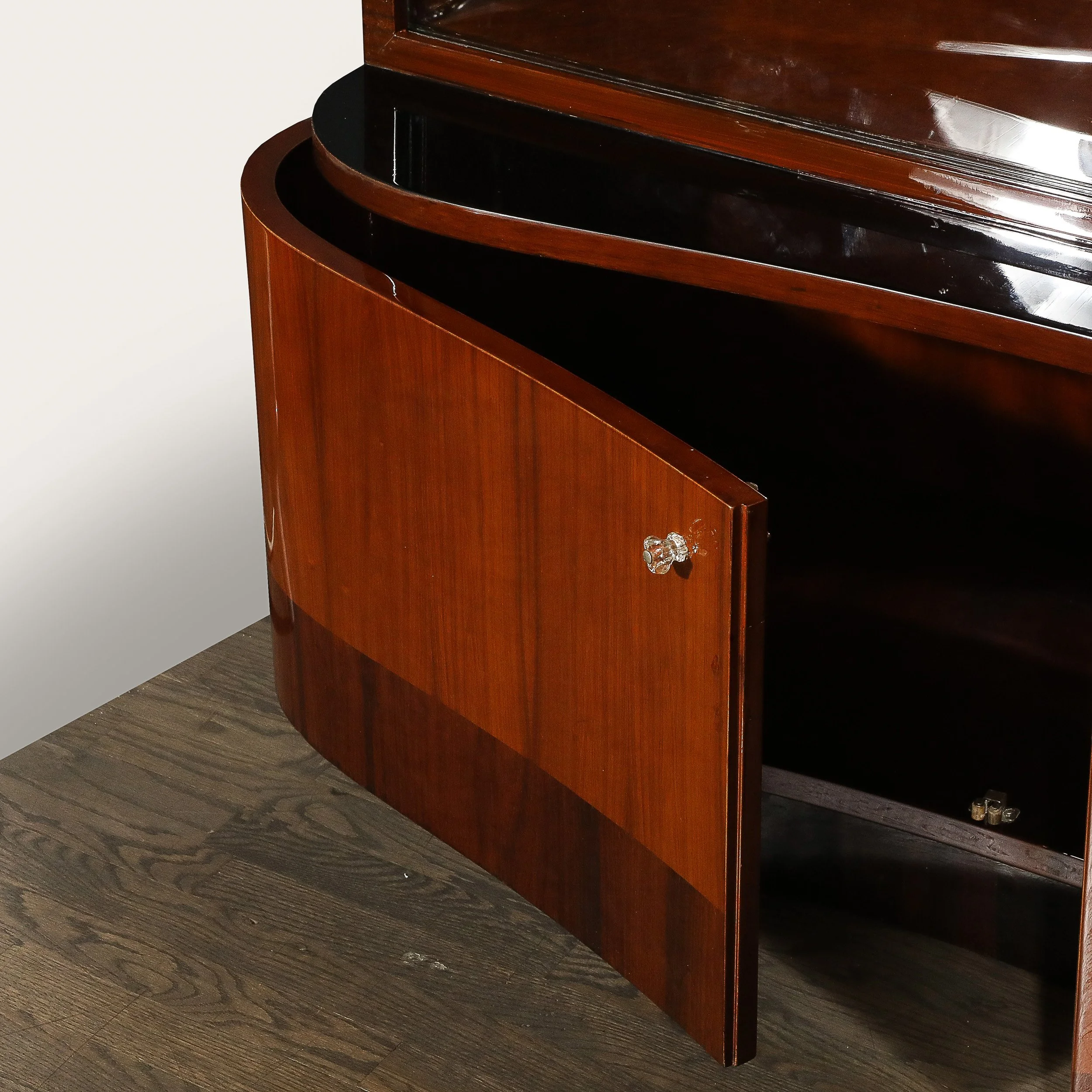 Art Deco Bar Cabinet in Bookmatched Walnut & Burled Elm w: Black Lacquer Accents - High Style Deco 3.jpg