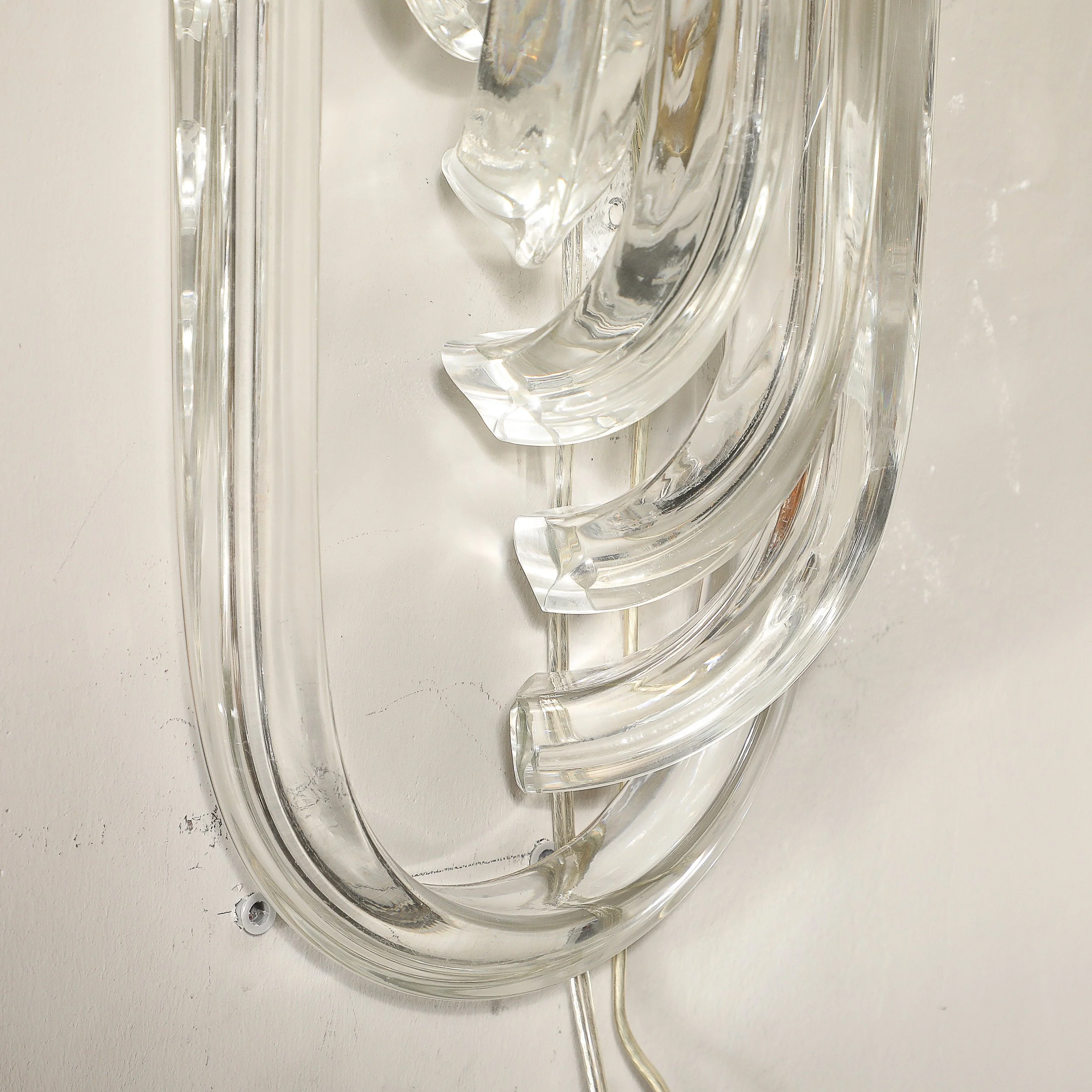 Modernist Pair of Hand Blown Translucent Murano Glass Ribbon Sconces - High Style Deco 13.jpg