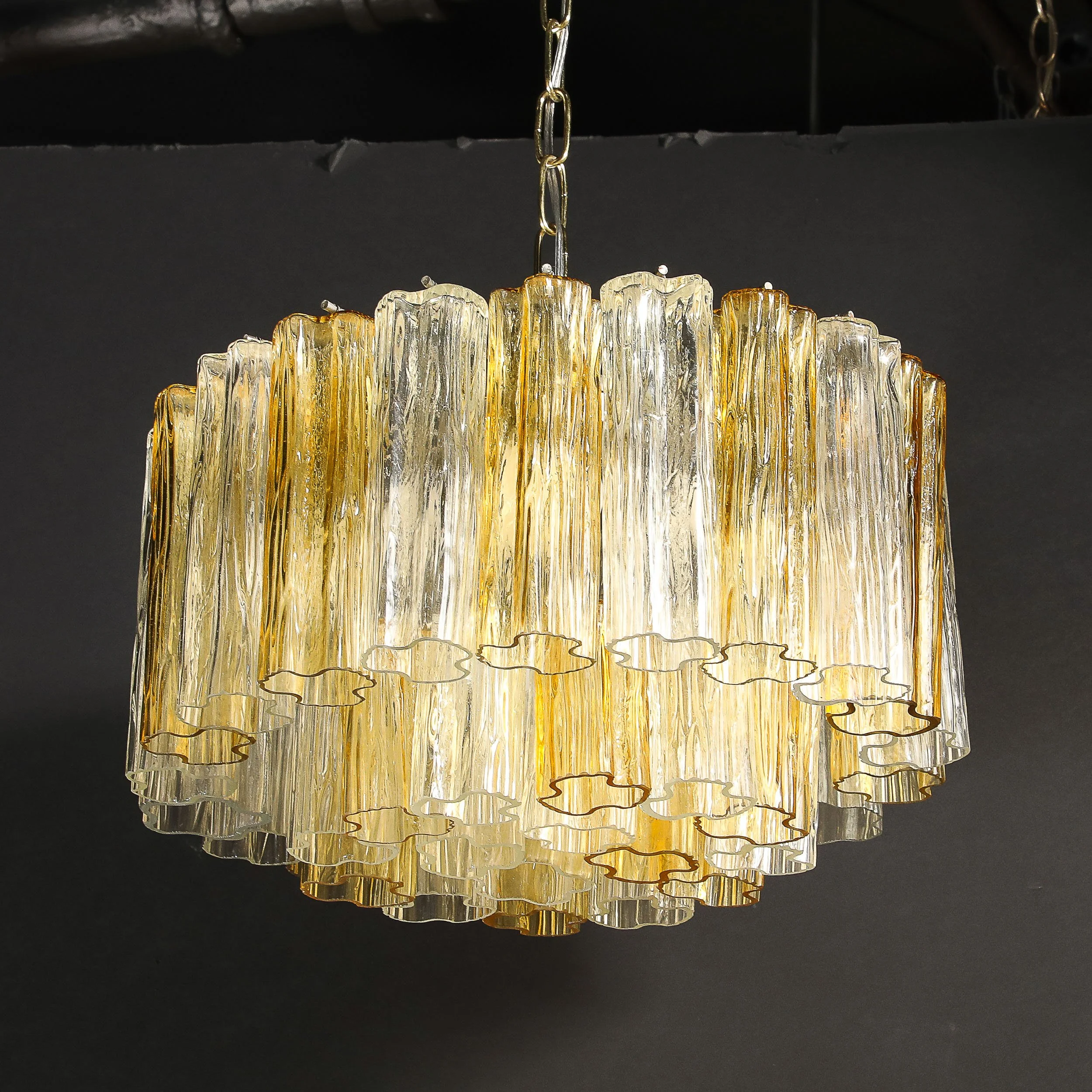 Mid-Century Two-Tier Hand-Blown Murano Clear & Topaz Hue Glass Chandelier - High Style Deco 13.jpg