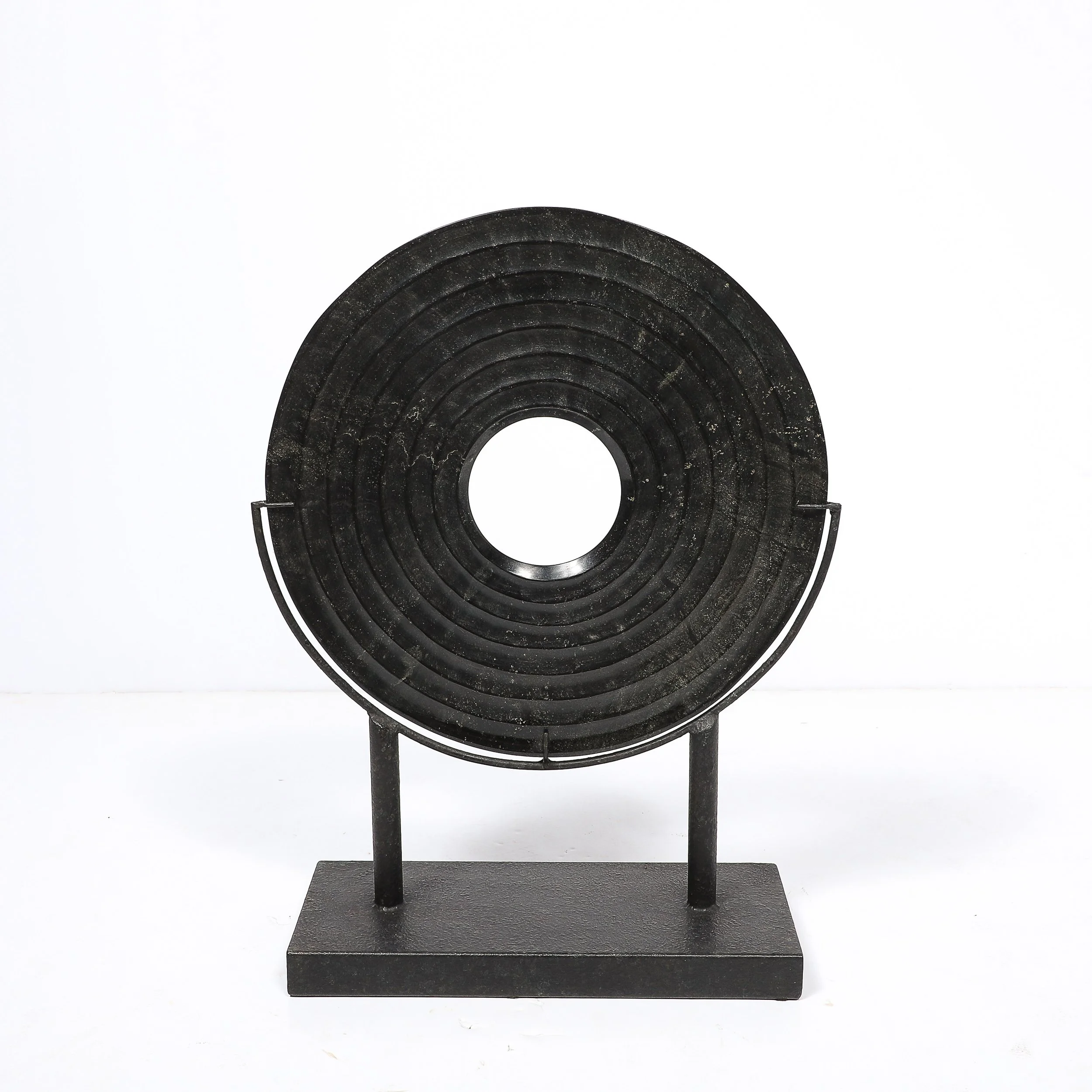 Mid-Century Modernist Bi-Disc Sculpture in Black Sandstone by Holly Hunt - High Style Deco 8.jpg