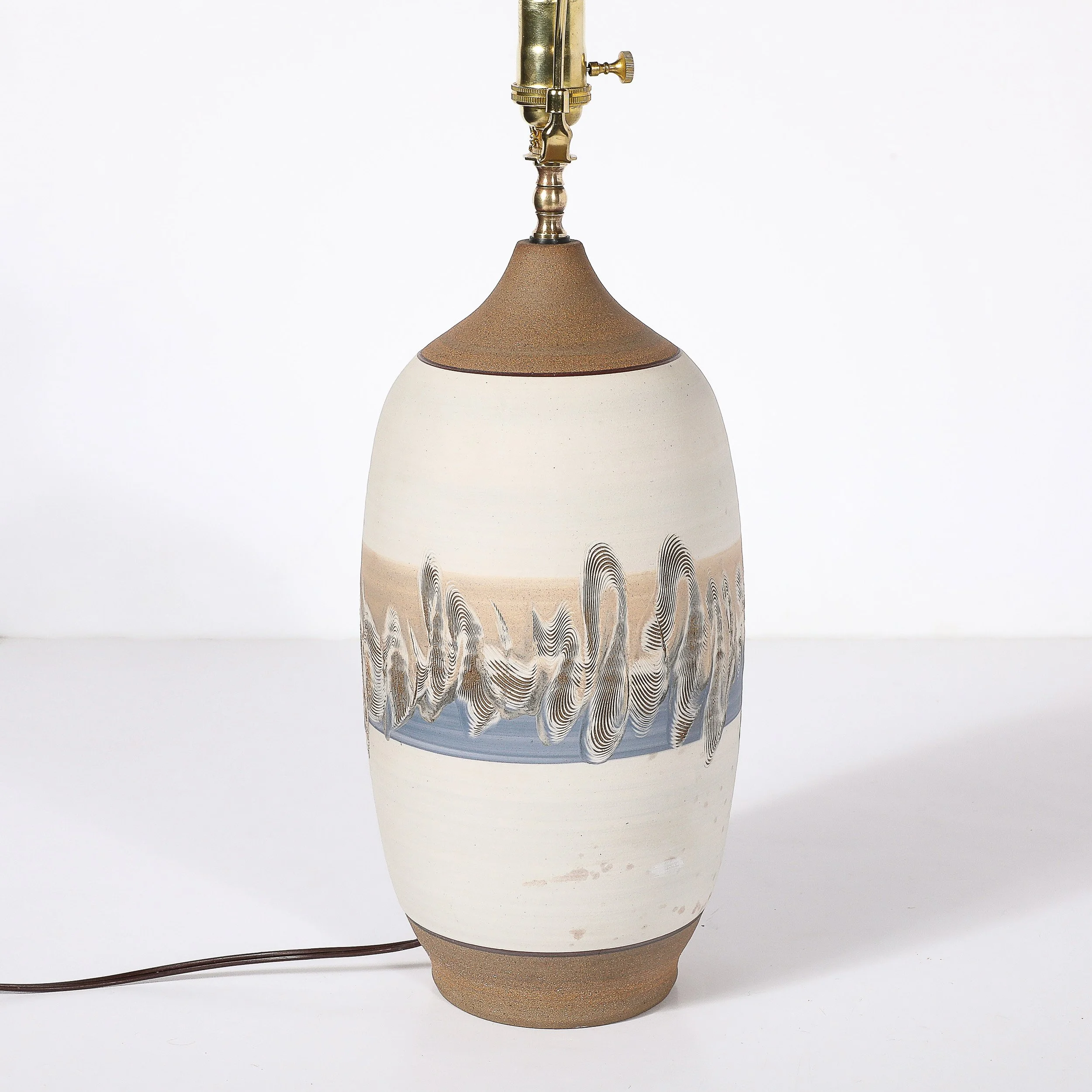 Pair of Mid-Century Modernist Off White Ceramic Table Lamps W: Banded Detailing - High Style Deco 10.jpg