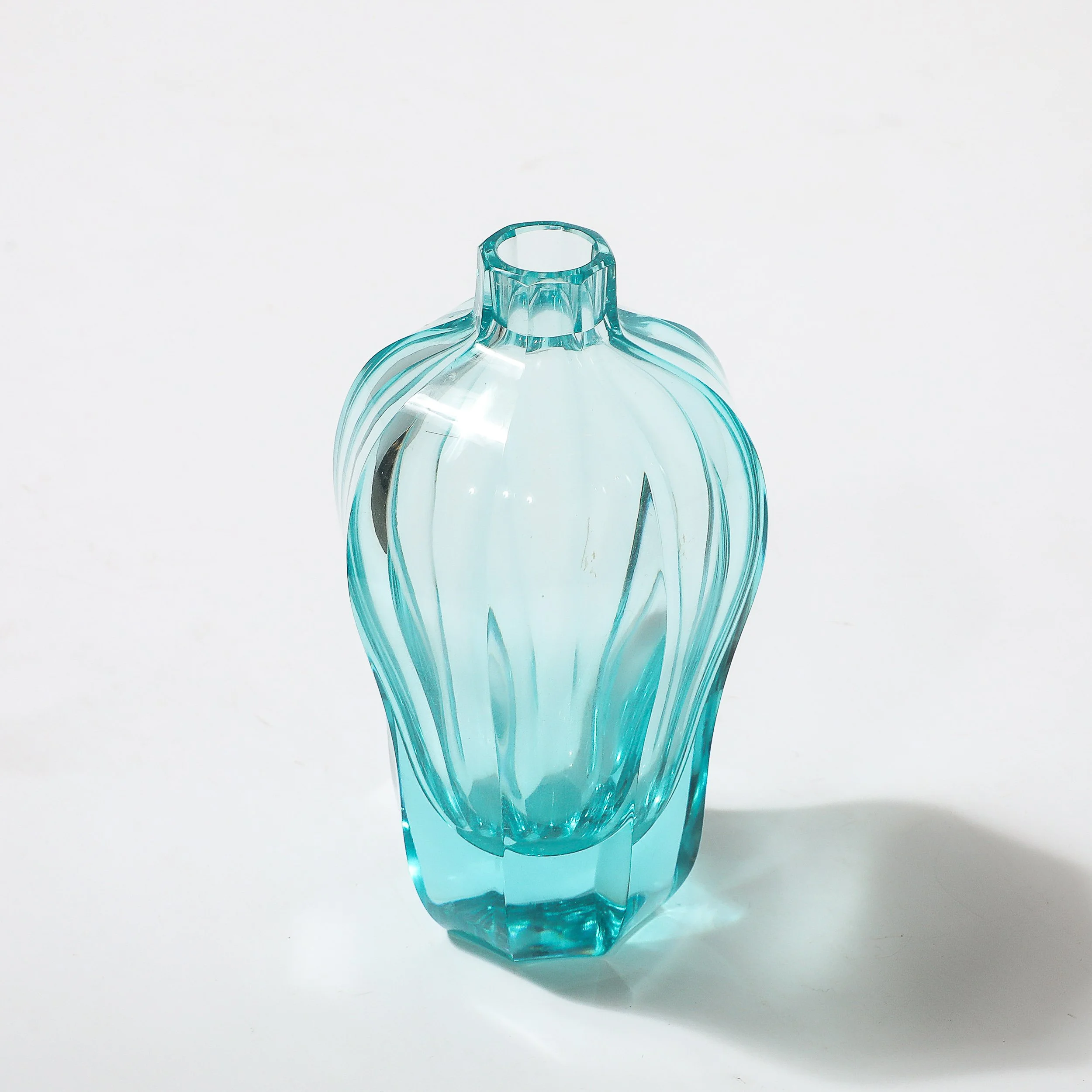 Art Deco Faceted Cut Crystal Vase in Aquamarine Hue signed Moser - High Style Deco 9.jpg