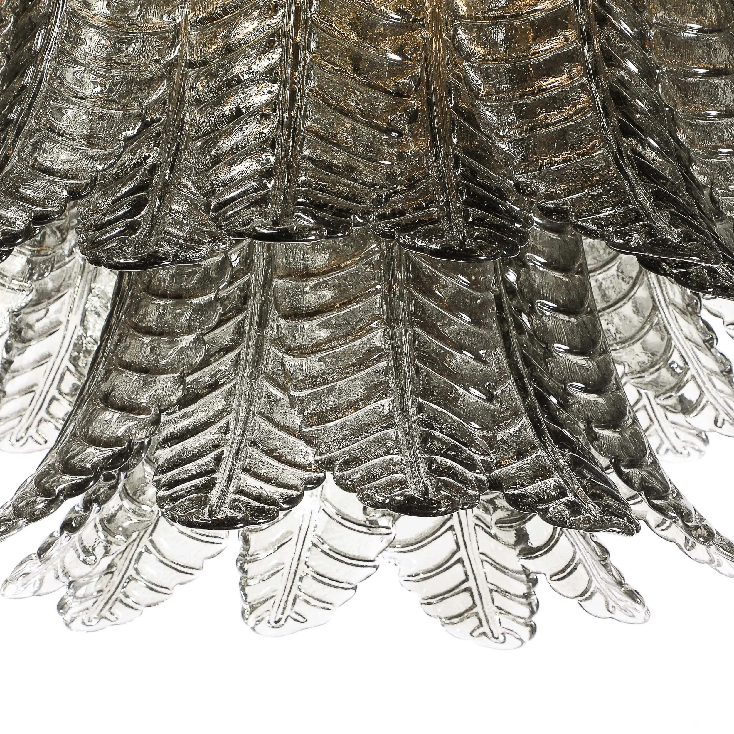 Modernist Hand-Blown Smoked Gray Murano Glass 3-Tier Reeded Feather Chandelier - High Style Deco 1.jpg