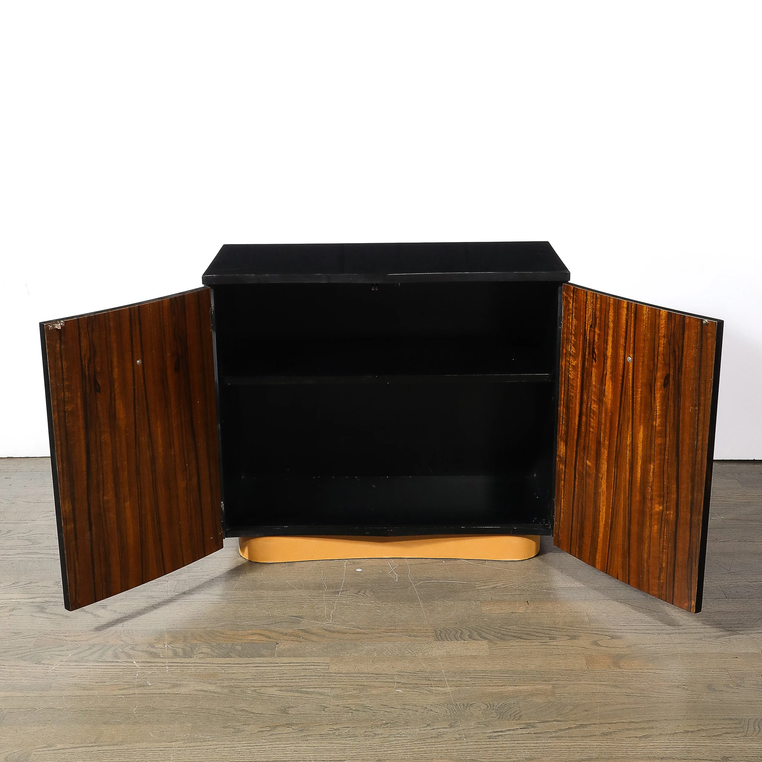 Art Deco Brass Pulls & Leather Wrapped Base Paldao Wood Cabinet by Gilbert Rohde Black Lacquer - High Style Deco 2.jpg