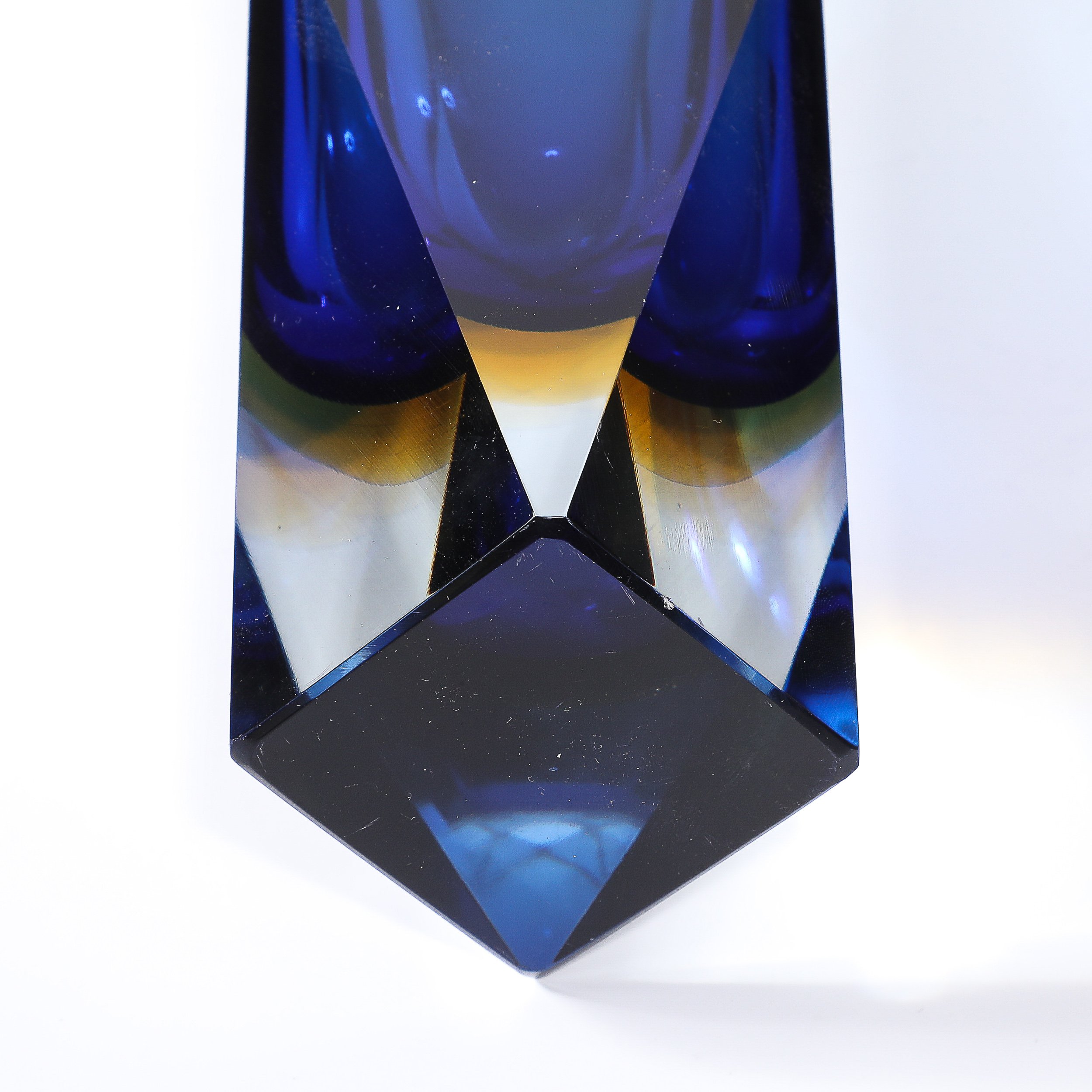 Mid-Century Hand-Blown Faceted Murano Glass Vase in Citrine and Smoked Cerulean - High Style Deco 19.jpg