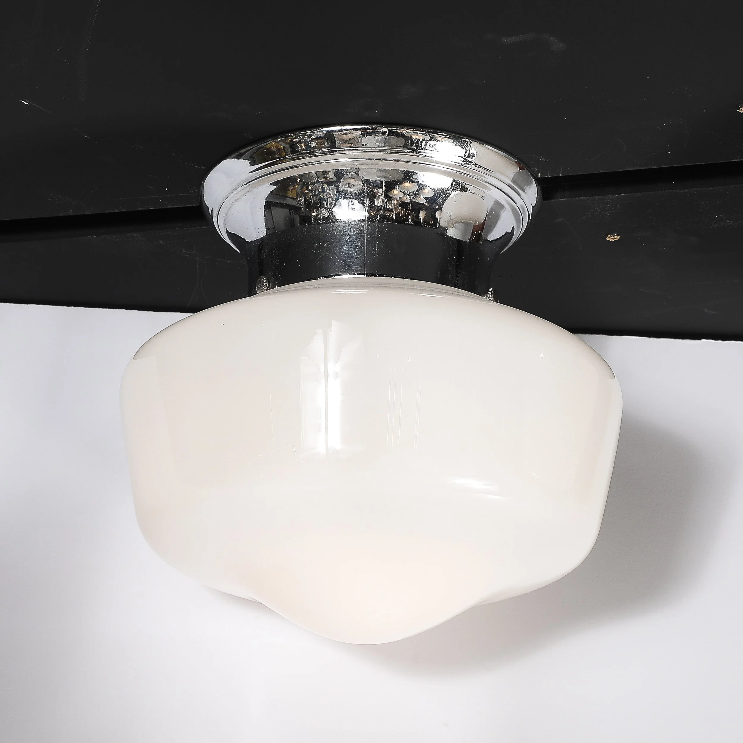 Art Deco Machine Age Rounded Cylindrical Milk Glass Flush Mount Chandelier - High Style Deco 2.jpg