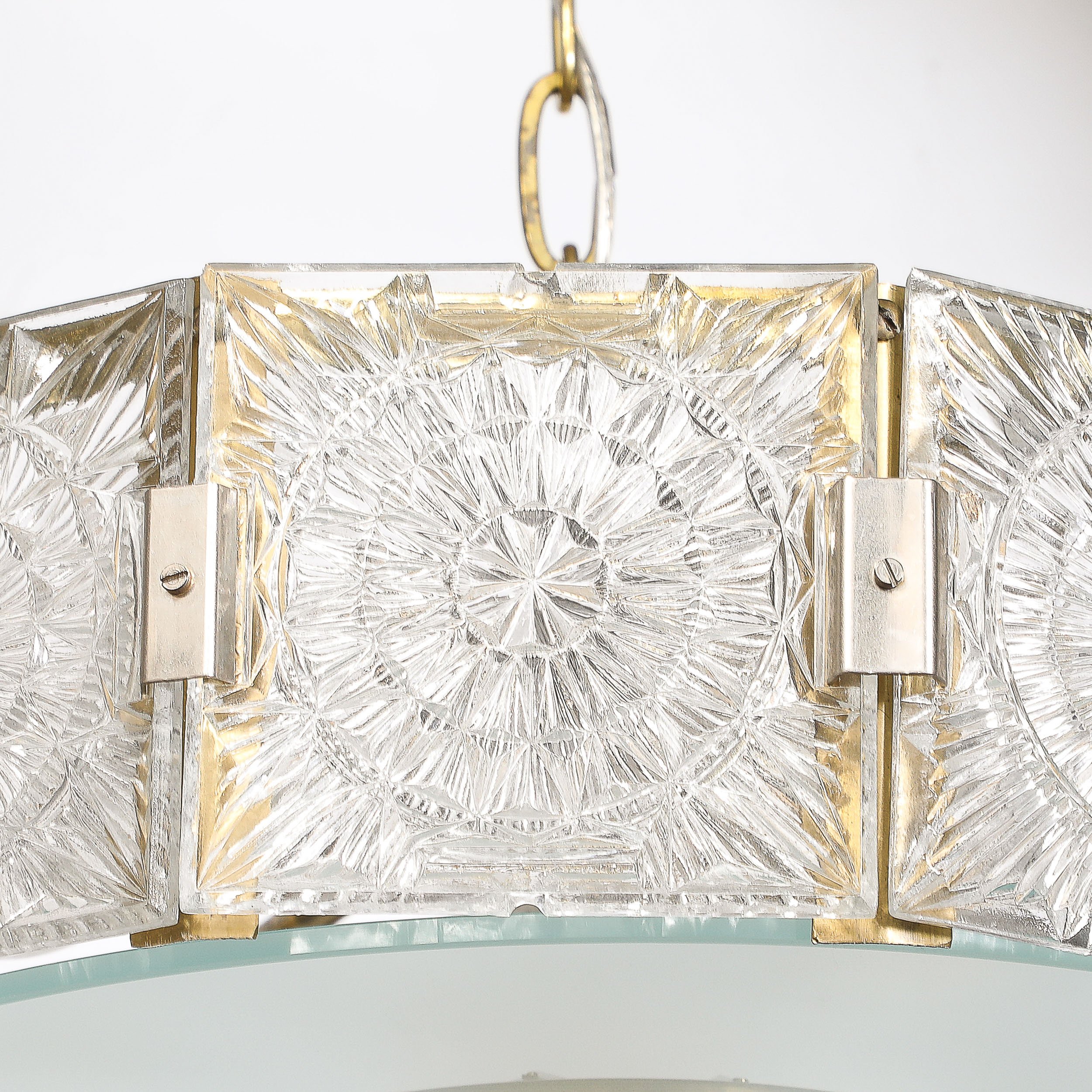 Mid-Century Modernist Pressed Glass Pendant Chandelier W: Frosted Diffuser - High Style Deco 2.jpg