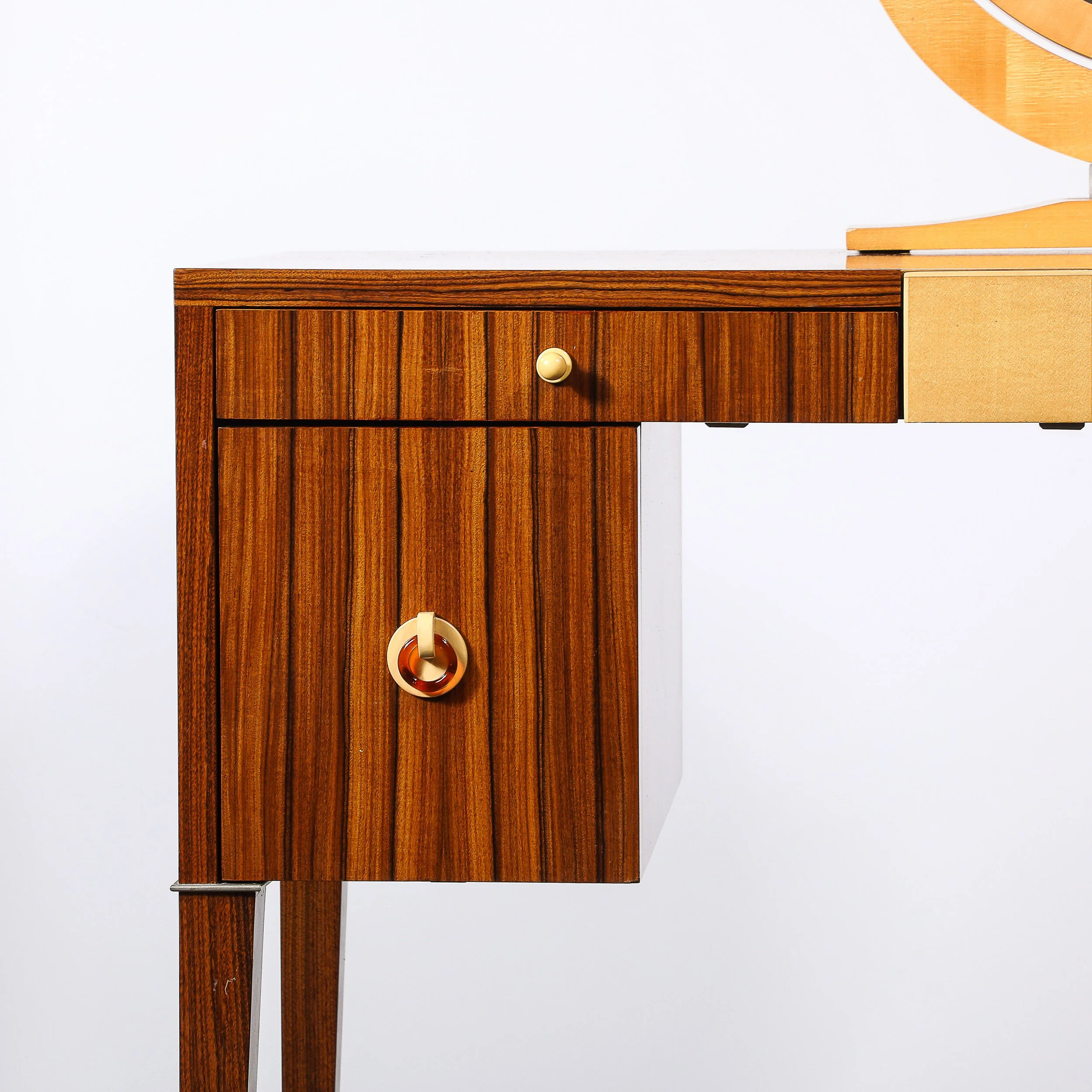 Art Deco Style Rosewood & Sycamore Vanity w: Bakelite, Mirror & Nickel Sabots - High Style Deco 4.jpg