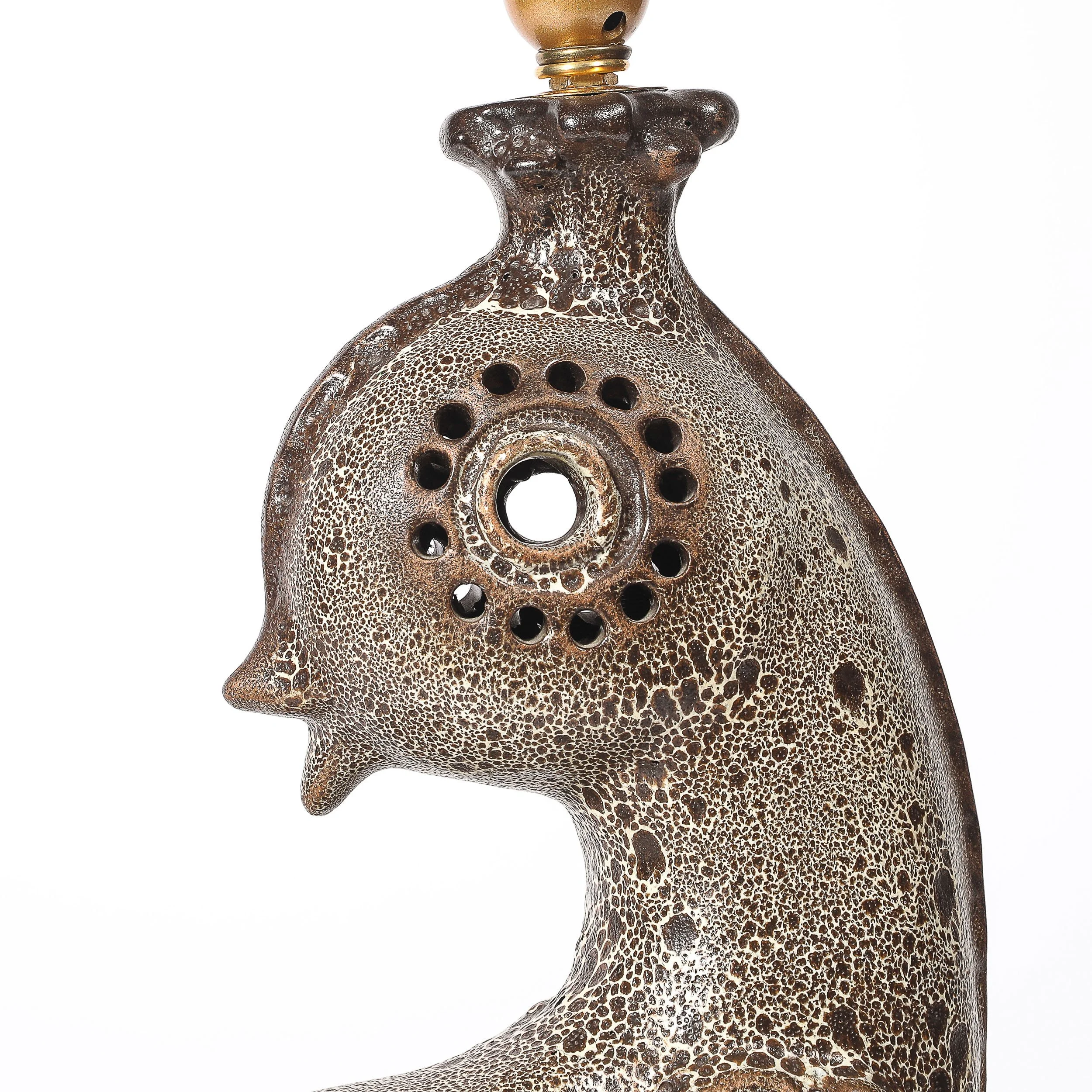 Mid-Century Peacock Table Lamp in Ceramic with Textural Gradient Umber Glaze - High Style Deco 6.jpg