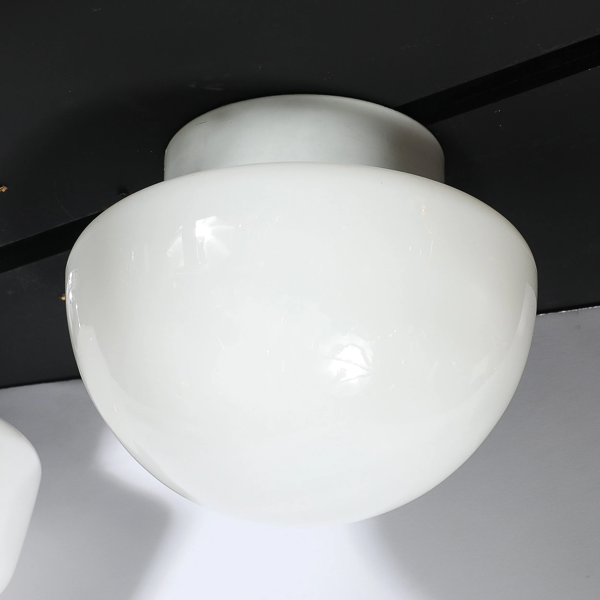 Mid-Century Reverse Dome Form Milk Glass Flush Mount Chandelier by Lightolier - High Style Deco 4.jpg