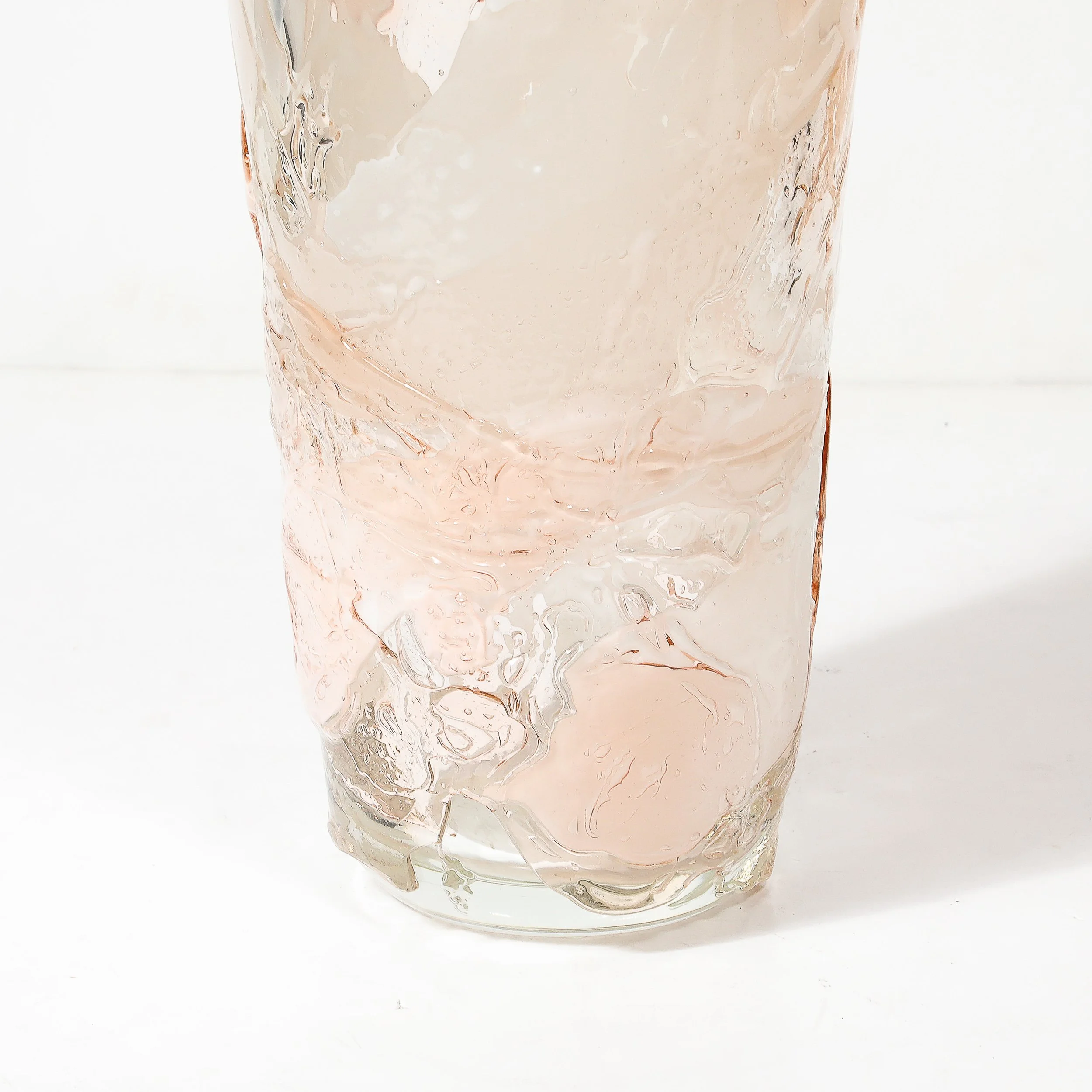 Modernist Hand-Blown Murano Glass Vase in Abstract Textural White & Apricot Hue - High Style Deco 3.jpg